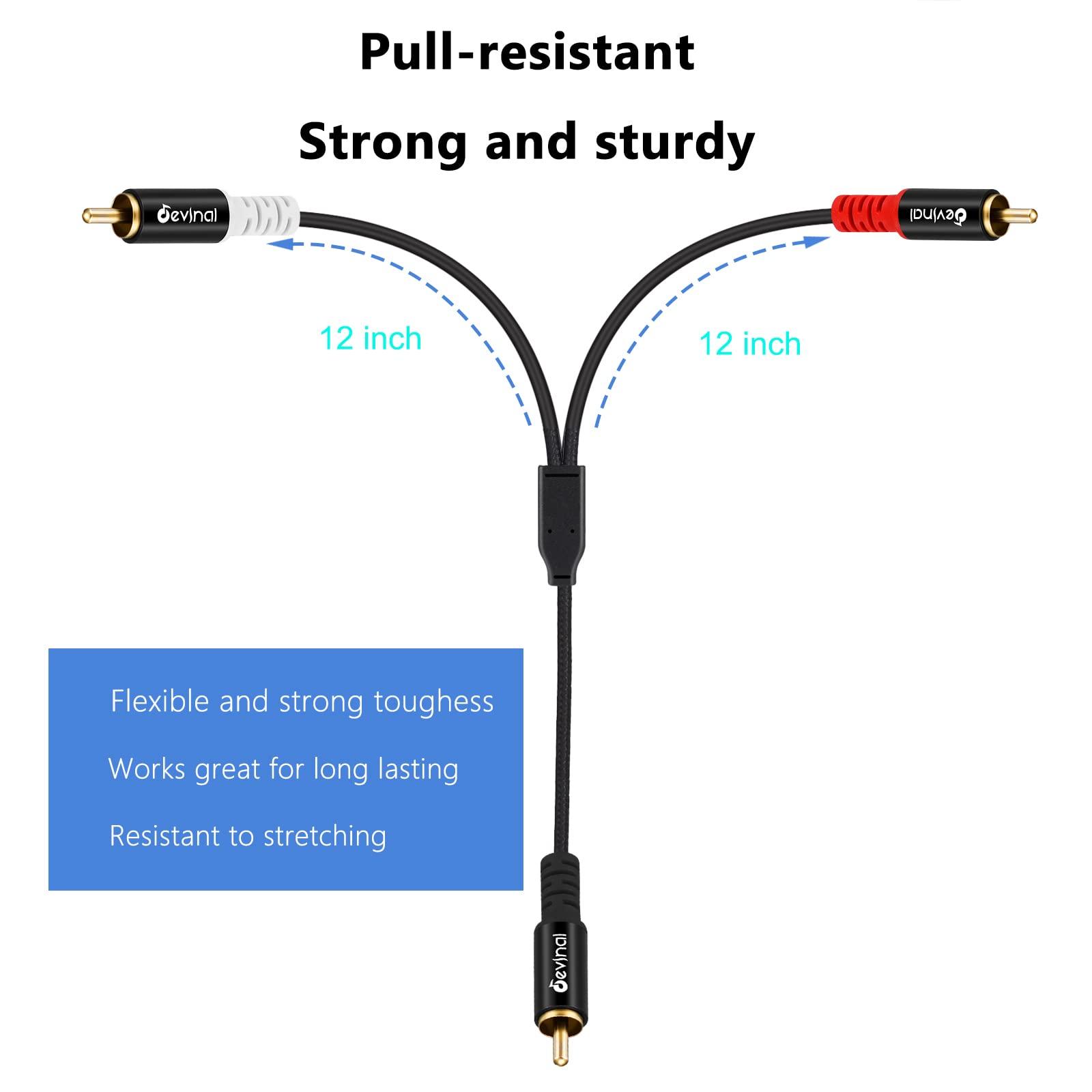 Devinal Devinal RCA Y Cable, RCA/Phono Y Splitter, RCA 1 Male to 2 Male Y Adapter, Male/Male Subwoofer Cable Gold Plated for subs/amps/Hi-Fis/Home Theater/receivers 3.3Feet/1M