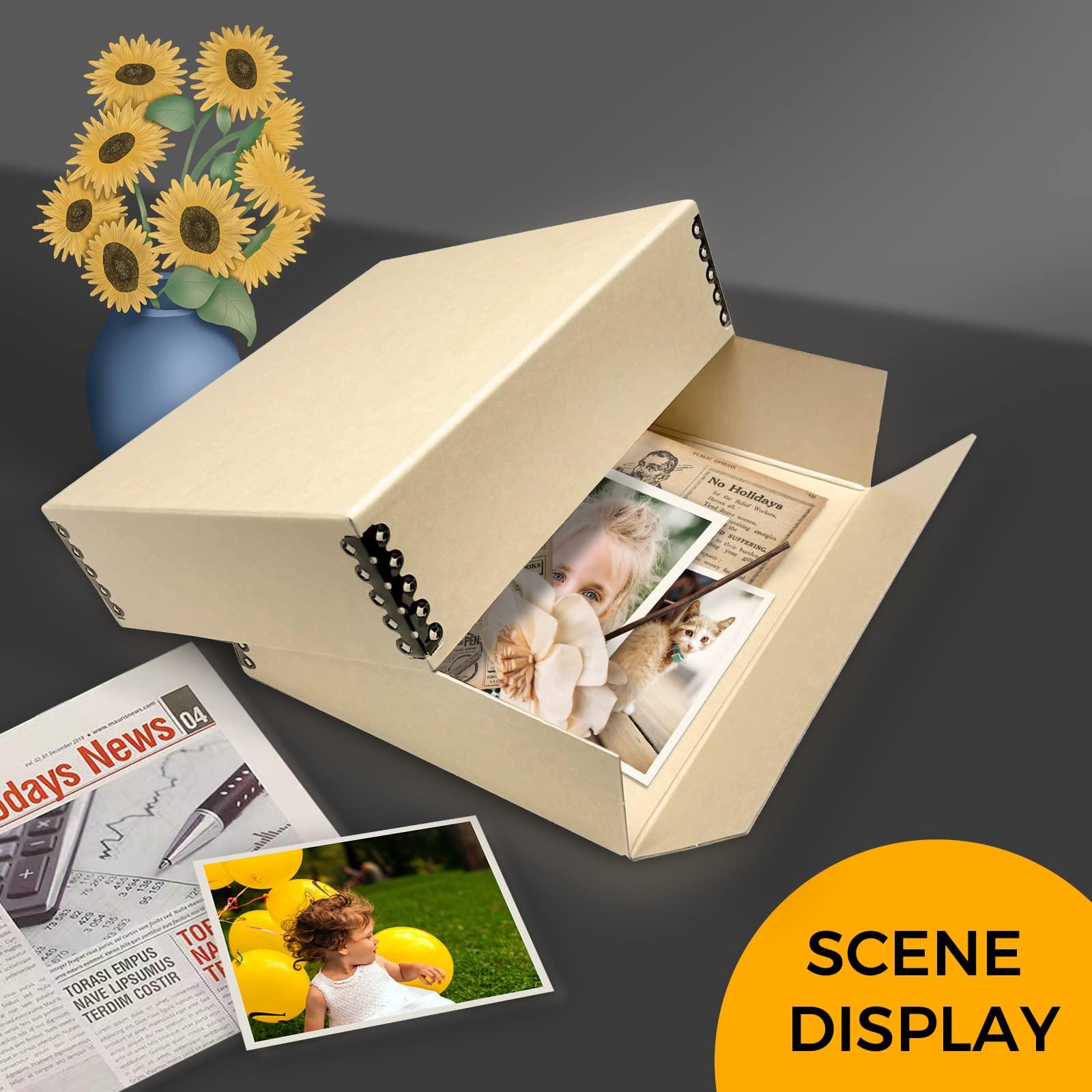 Golden State Art Golden State Art, Archival Storage Box, Acid-Free Drop Front Museum Box with Metal Edge for Storing Artwork Photos Documents Prints Arts and Crafts (Tan-8.75x10.75x3 Inches) Pack of 2