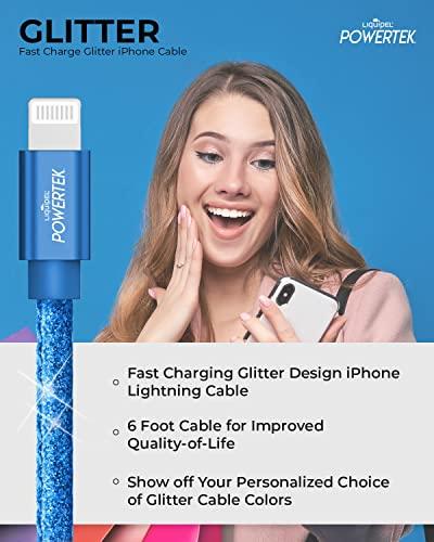 LIQUIPEL LIQUIPEL Powertek Glitter MFi Certified Charger Compatible for Apple iPhone, iPad, 6ft Cable, Lightning to USB Cable Cord, Fast Charging Lightning Cable (Navy Blue)