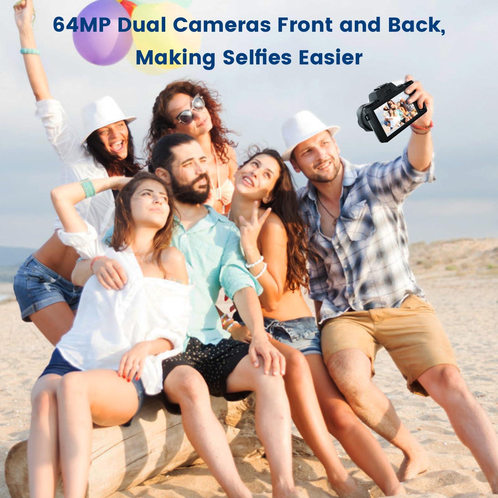 UIKICON UIKICON Digital Camera for Photography 4K Vlogging Camera 64MP Mirrorless Camera with WiFi, Dual Camera, 52mm Fixed Lens, 4.0\" Touch Screen, 32GB SD Card & Camera Bag(W05-Black2)