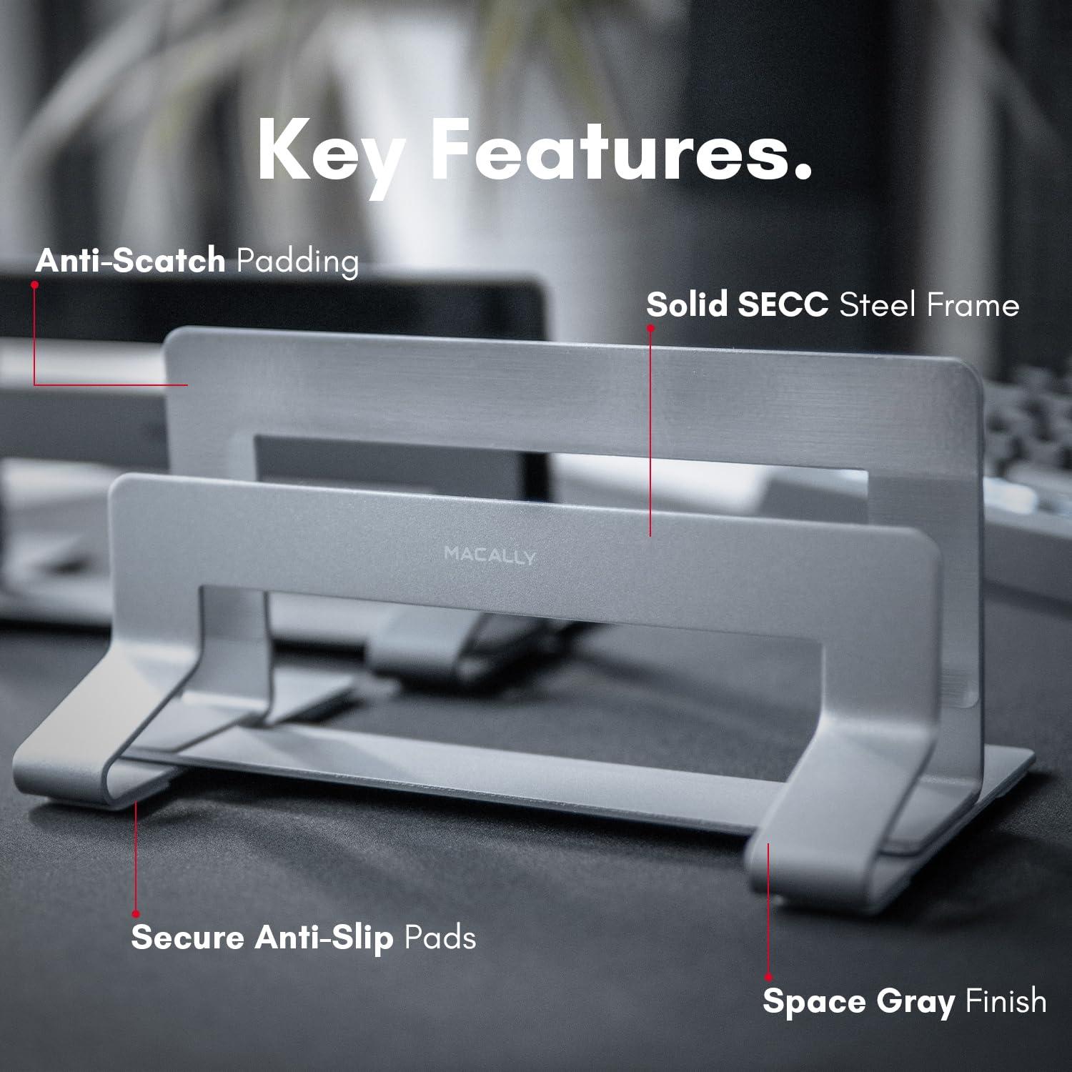 Macally Macally Vertical Laptop Stand for Desk | Laptop Holder Vertical | MacBook Stand (Pro/Air) Save Space and Improve Airflow with Closed Adjustable Laptop Dock Stand