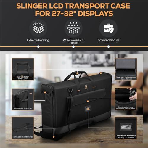 SLINGER Slinger SLINGER Foldable Padded Nylon Tote Carrying Case - LCD Transport Case for Displays, Computers, Monitors & TVs Between 27\" - 32\" - Water Resistant - Shoulder Strap & Handle Options