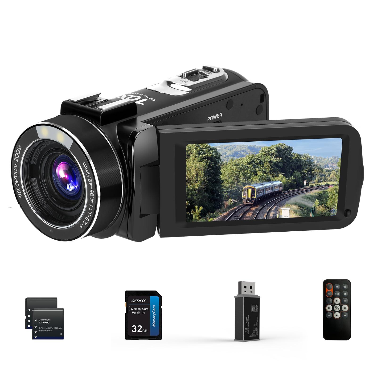 ORDRO ORDRO 4K Video Camera Camcorder 10X Optical Zoom 30MP 24FPS Vlogging Camera 3.0" IPS Touch Screen Digital Camera with 32G Memory Card