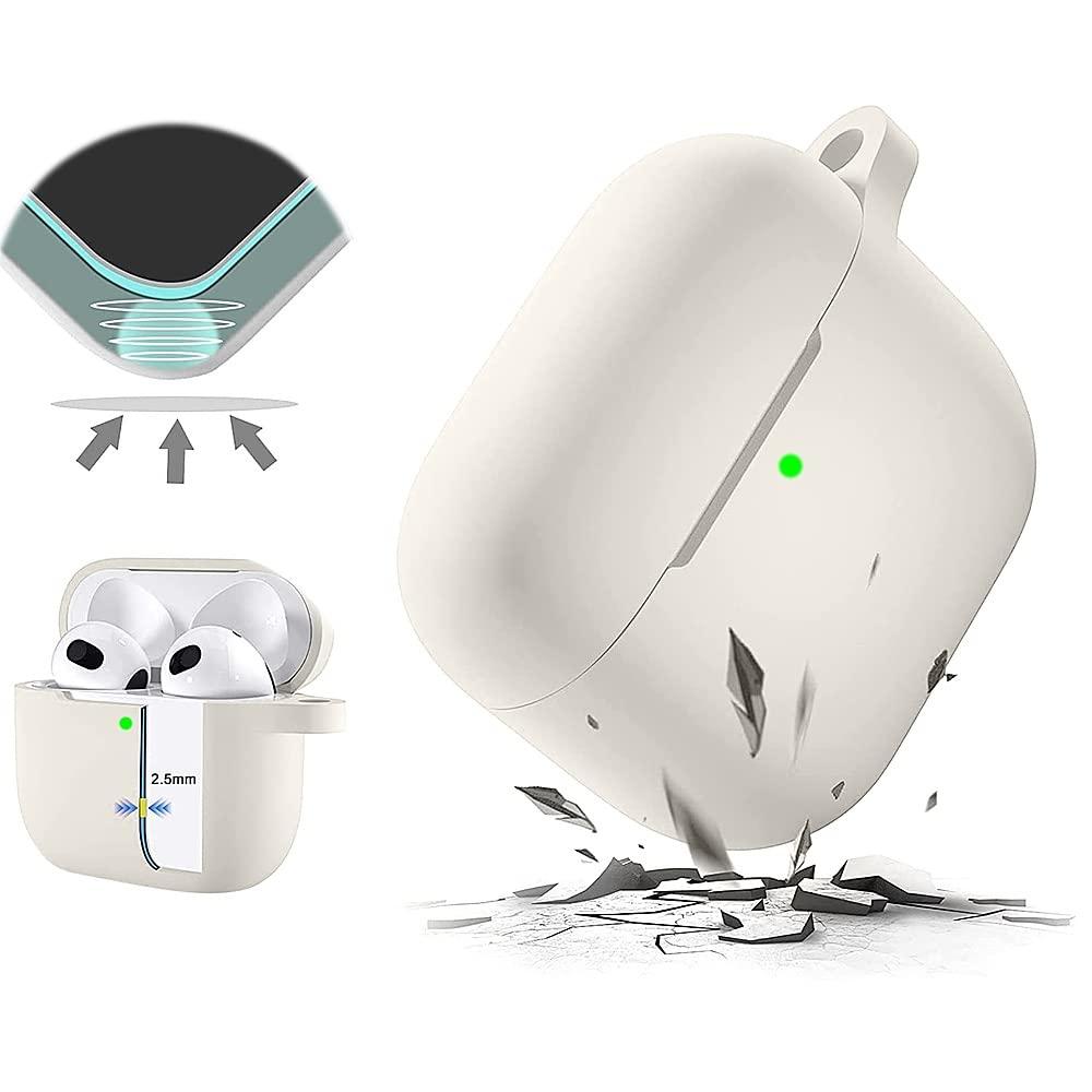 ZERODAMAGE SAHARA CASE SaharaCase Silicone Case for Apple AirPods 3 (2021 3rd Generation) [Rugged] Full Body Protection Antislip Grip Slim with Keychain (Glow White)