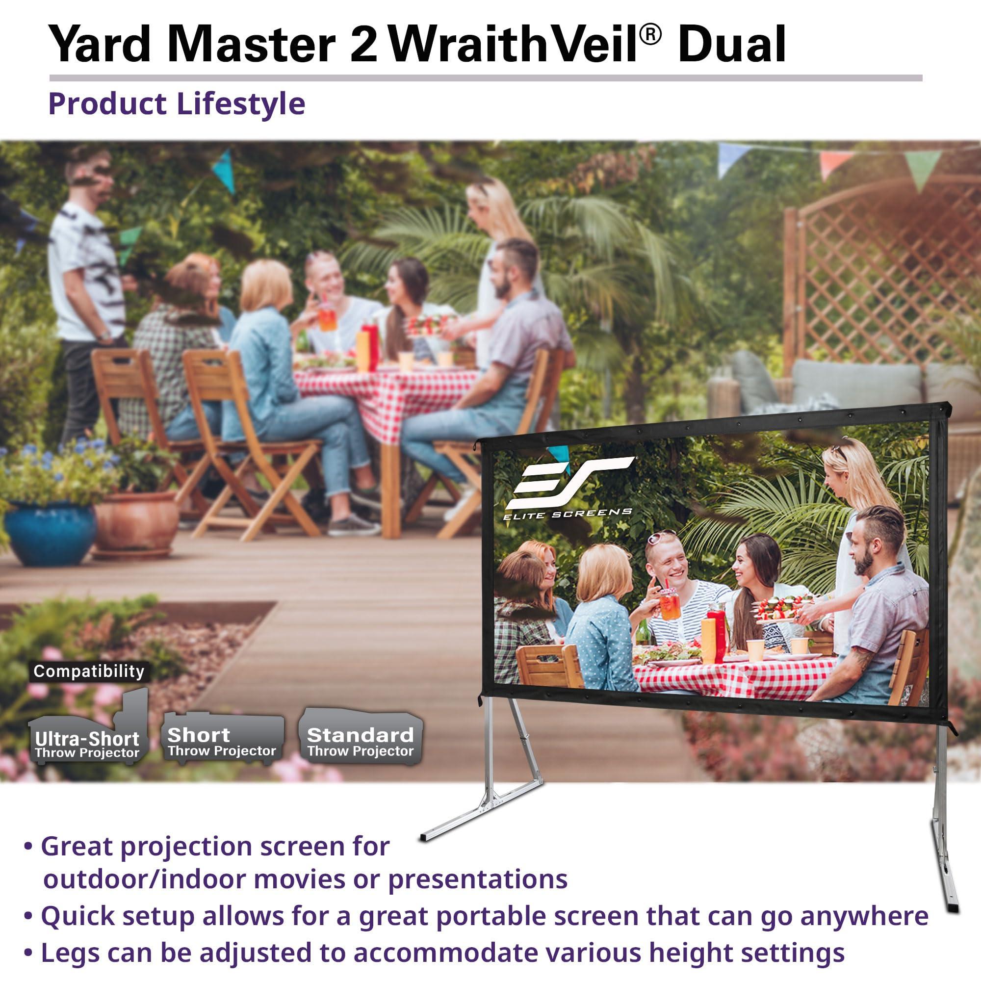 Elite Screens Elite Screens Yard Master 2 WraithVeil Projector Screen 180-INCH 16:9 Front and Rear 4K/8K Ultra HD Active 3D HDR Movie Screen, OMS180H2-DUAL