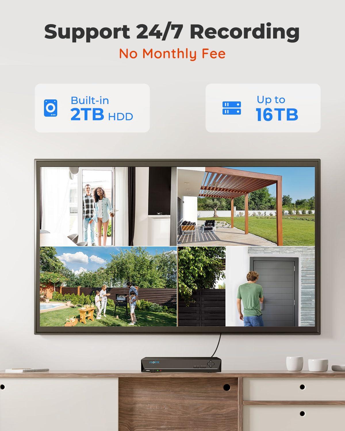 REOLINK REOLINK 16CH 5MP Home Security Camera System, 8pcs Wired 5MP Outdoor PoE IP Cameras with Person/Vehicle/Pet Detection, 8MP 16CH NVR with 4TB HDD for 24-7 Recording, RLK16-410B8-5MP