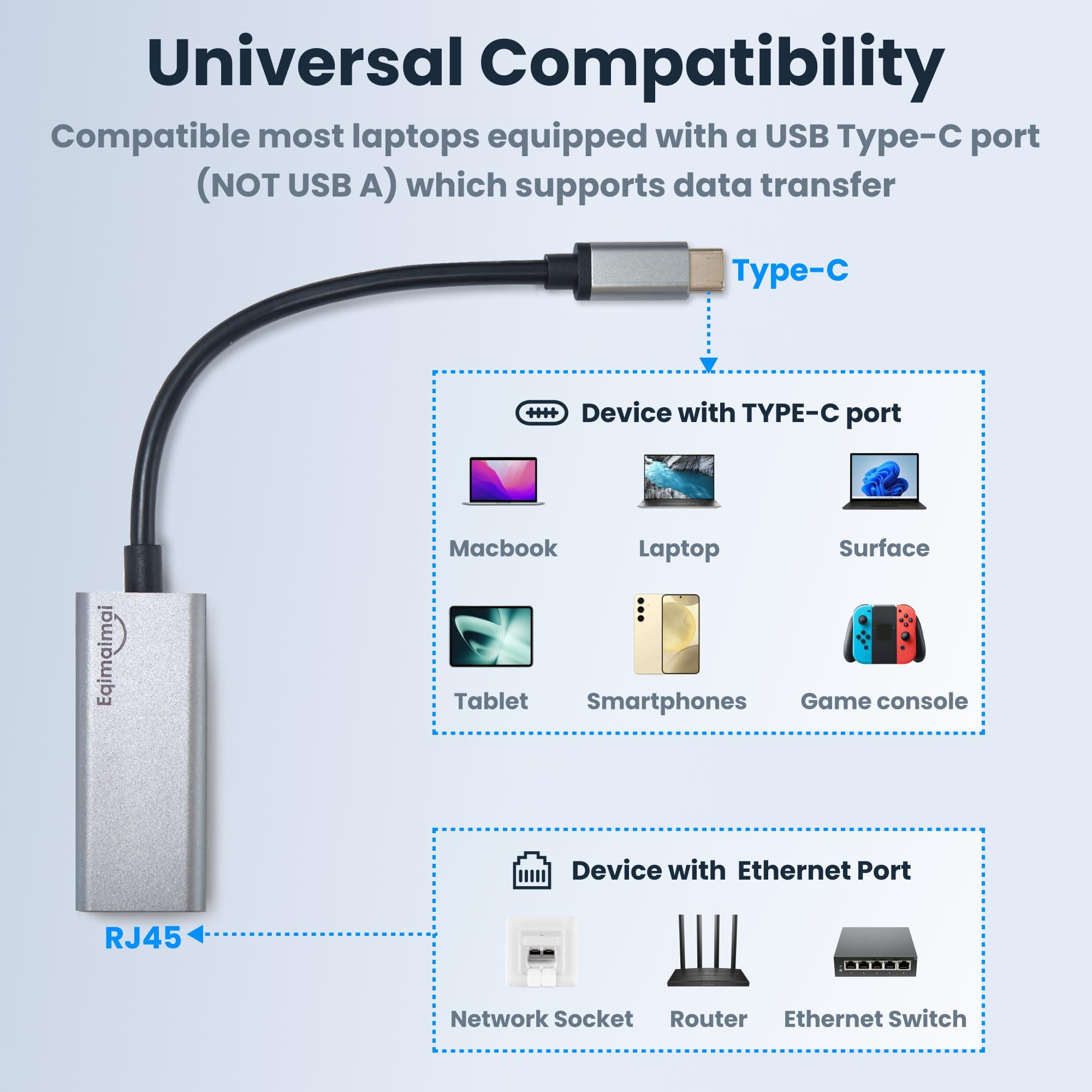 eqimaimai USBC Ethernet Adapter 2 Pack,2Pcs TypeC to RJ45 Ethernet Gigabit Network Adapter Compatible with Windows, MacOS, Linux, and More TypeC to RJ45 with 1000MBPS (2*USB C to RJ45)
