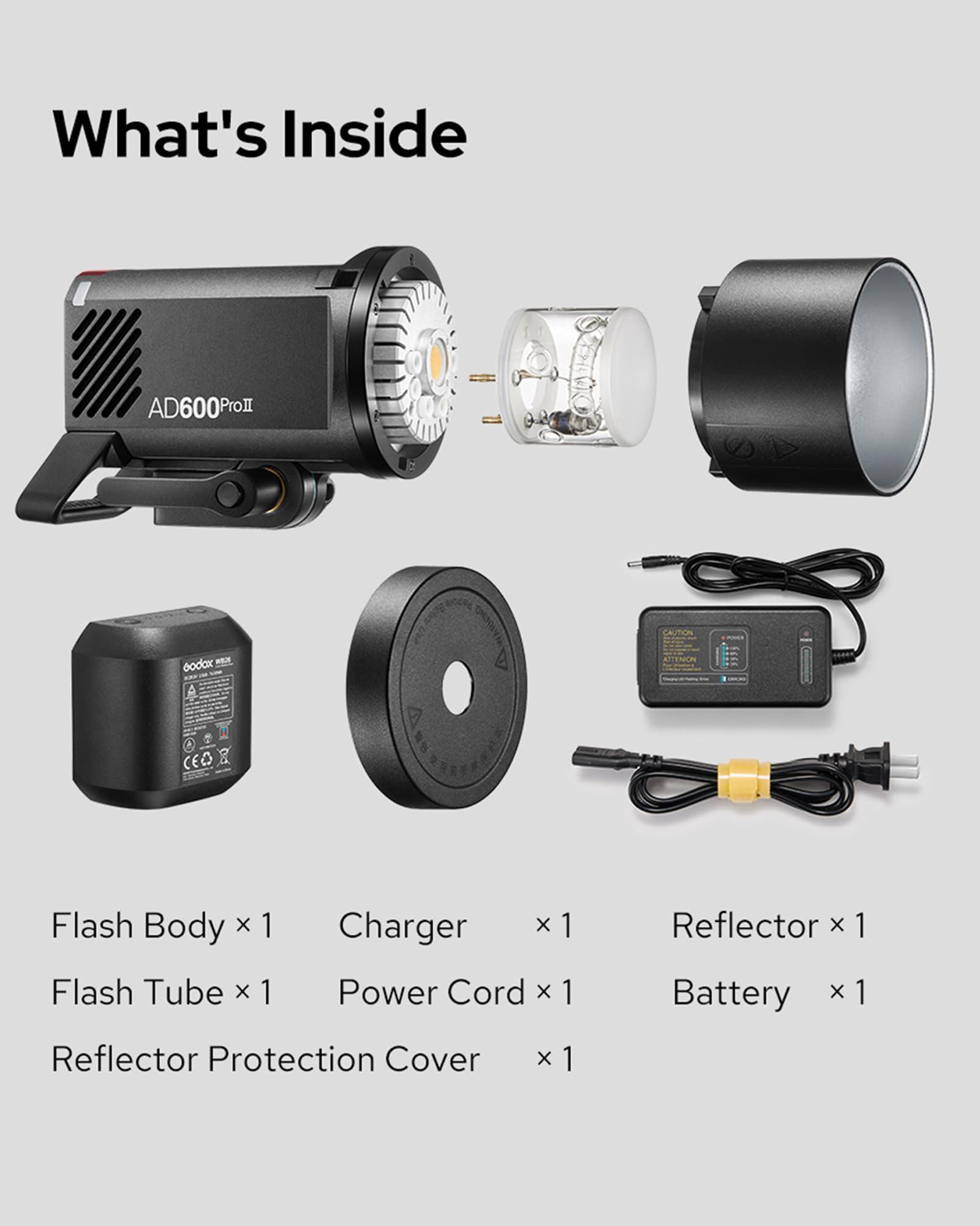 GODOX Godox AD600 Pro II Strobe Light Photography,AD600Pro 600Ws Outdoor Studio Flash Monolight,TTL 2.4G Wireless System,40W Bi-Color LED Modeling Light Compatible with Canon Nikon Sony Olympus FUJIFILM