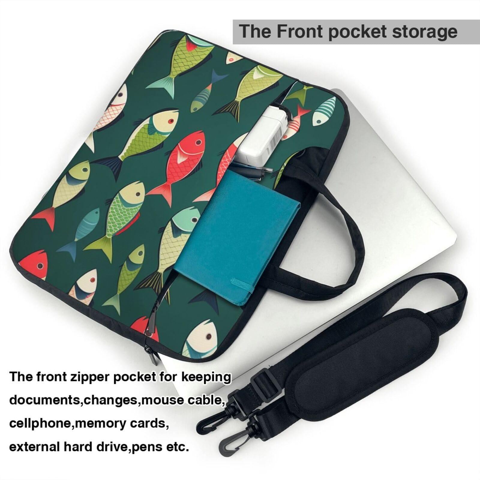 Kdsefhhcb Green fish Print Laptop Bag Pouch Briefcase Fits 13/14/15.6 inch Notebook Computer Bags for Women Men