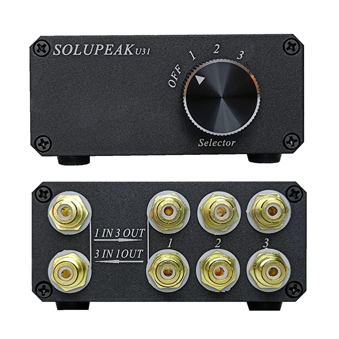 SOLUPEAK SOLUPEAK U31 Premium RCA Switch Box, 3 in 1 Out Audio Switch, Stereo Switch Box with Signal Lossless, Sturdy Aluminum case Strong Anti-Interference, Compact Connector Distributor RCA Splitter Boxes