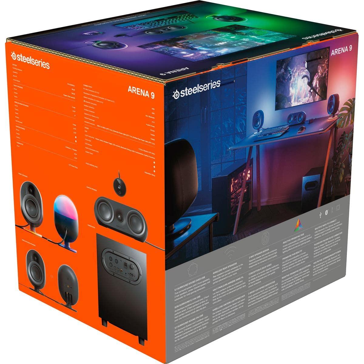 SteelSeries SteelSeries Arena 9 Illuminated 5.1 Desktop Gaming Speakers 5.1 USB Surround Sound Wireless Rear Speakers 2-Way Speaker Design Subwoofer RGB Light, Bluetooth PC, PlayStation, Mobile, Mac