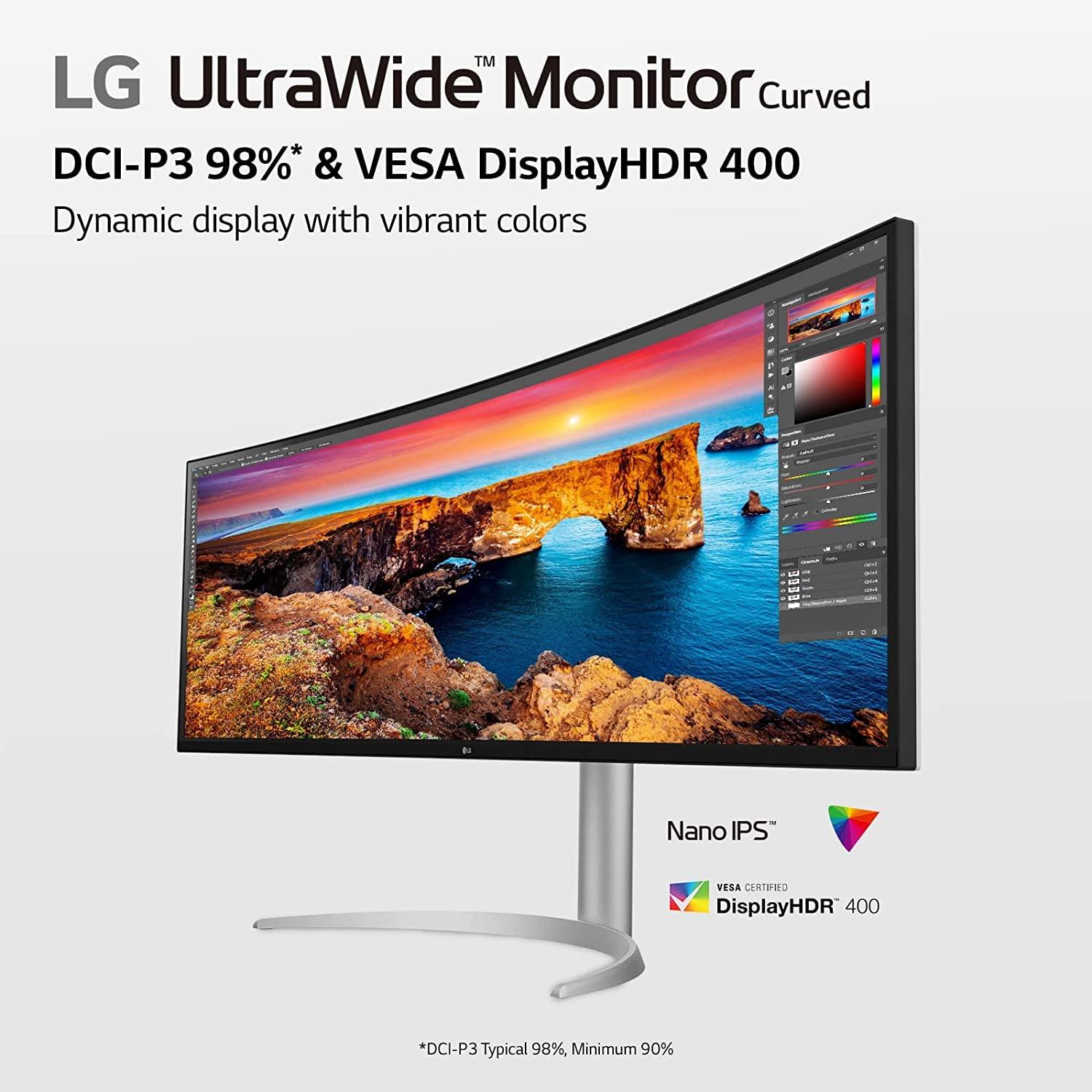 LG LG 49WQ95C-W 49 Inch 32:9 Curved UltraWide DQHD (5120 x 1440) Nano IPS Monitor, NVIDIA G-SYNC Compatible & AMD FreeSync Premium Pro, HDMI 2.1 & USB Type-C (90W PD), Tilt/Height/Swivel Adjustable