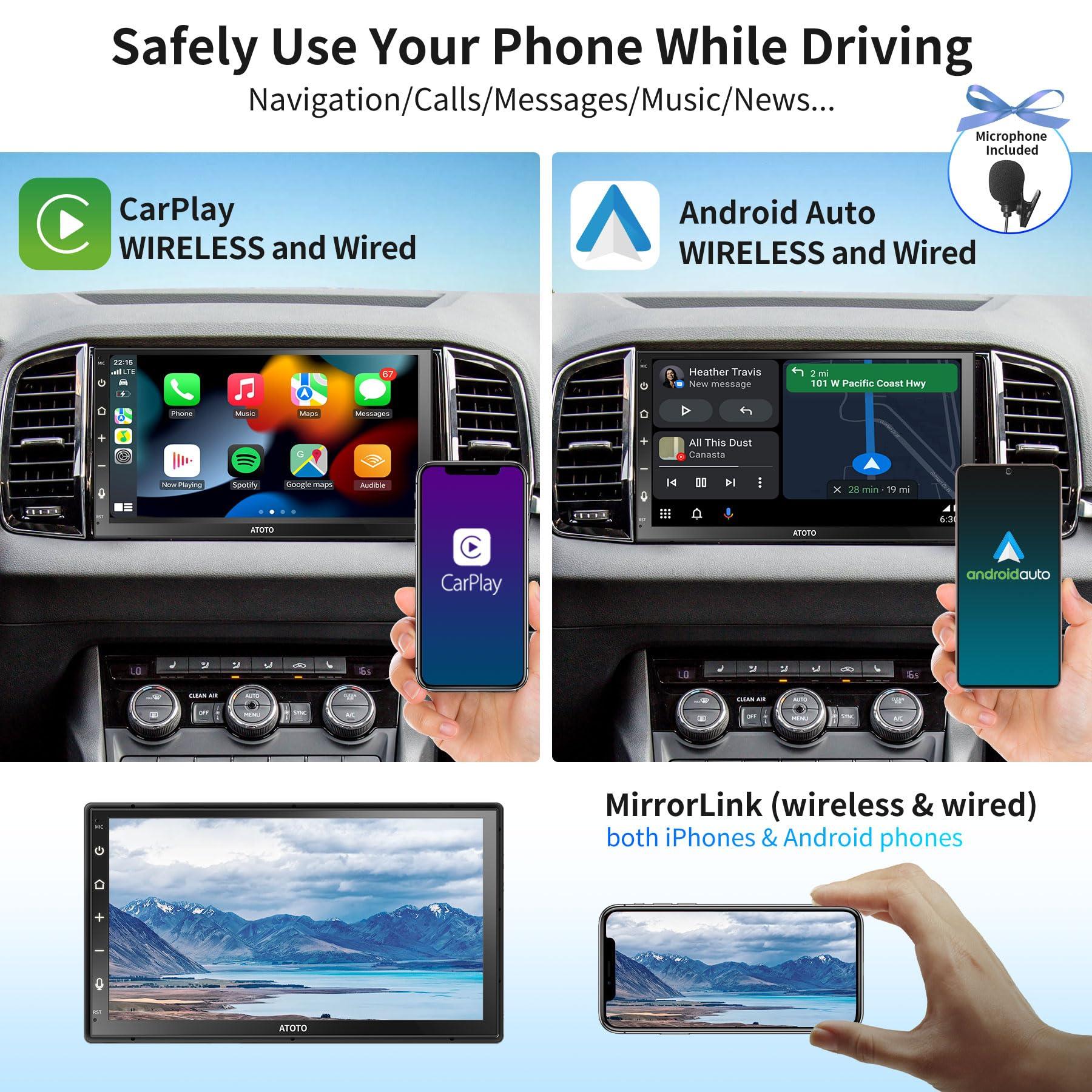 ATOTO ATOTO A6PF 7inch Double DIN Android Car Stereo QLED Touchscreen, Wireless CarPlay & Wireless Android Auto, MirrorLink, GPS Tracking, Dual Bluetooth, WiFi/BT/USB Tethering, HD LRV, 2G+32G, A6G2B7PF