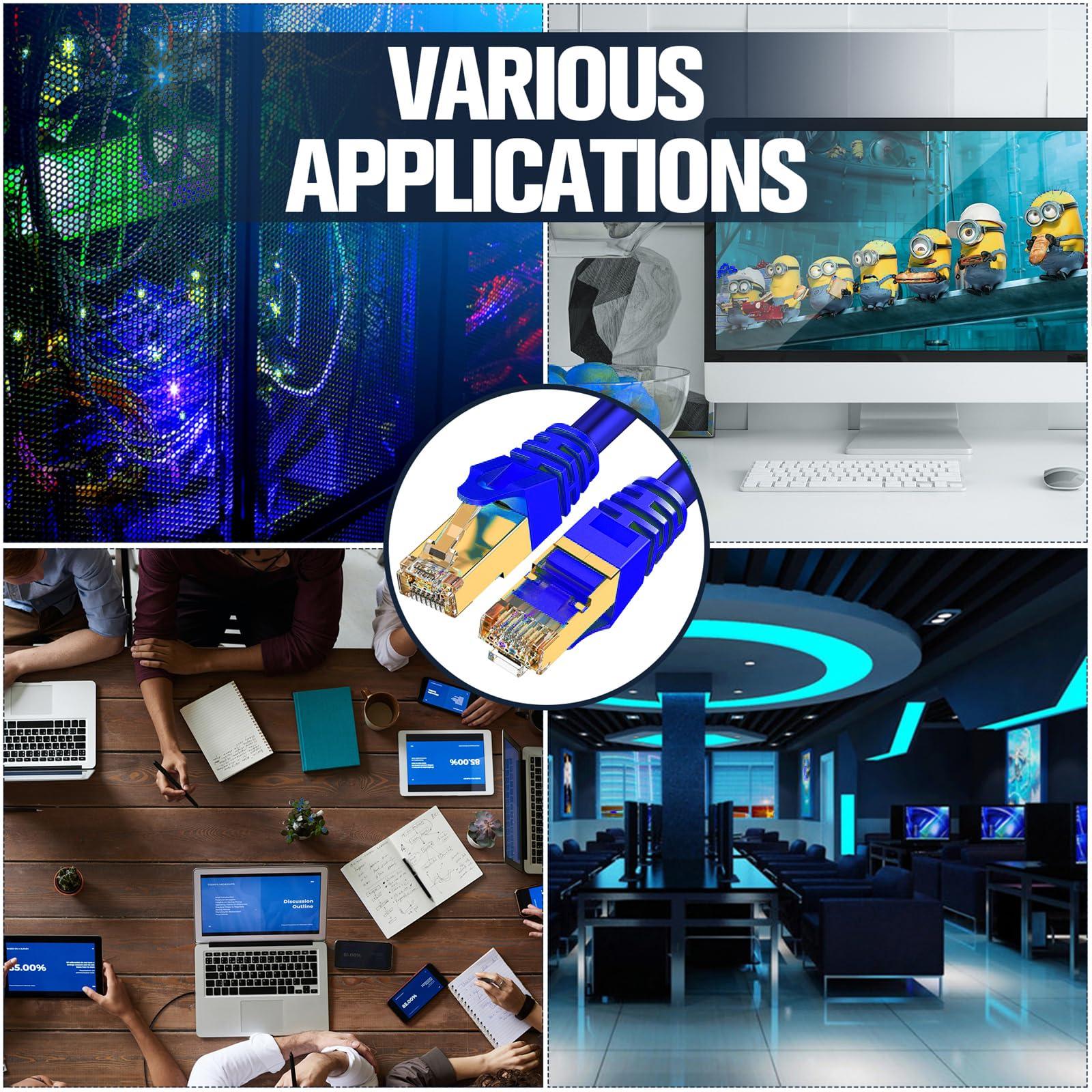 LEKVKM LEKVKM Cat8 Bulk Ethernet Cable 650FT Round S/FTP Outdoor&Indoor Heavy Duty High Speed Cat8 LAN Network Cable 40Gbps 2000Mhz Blue