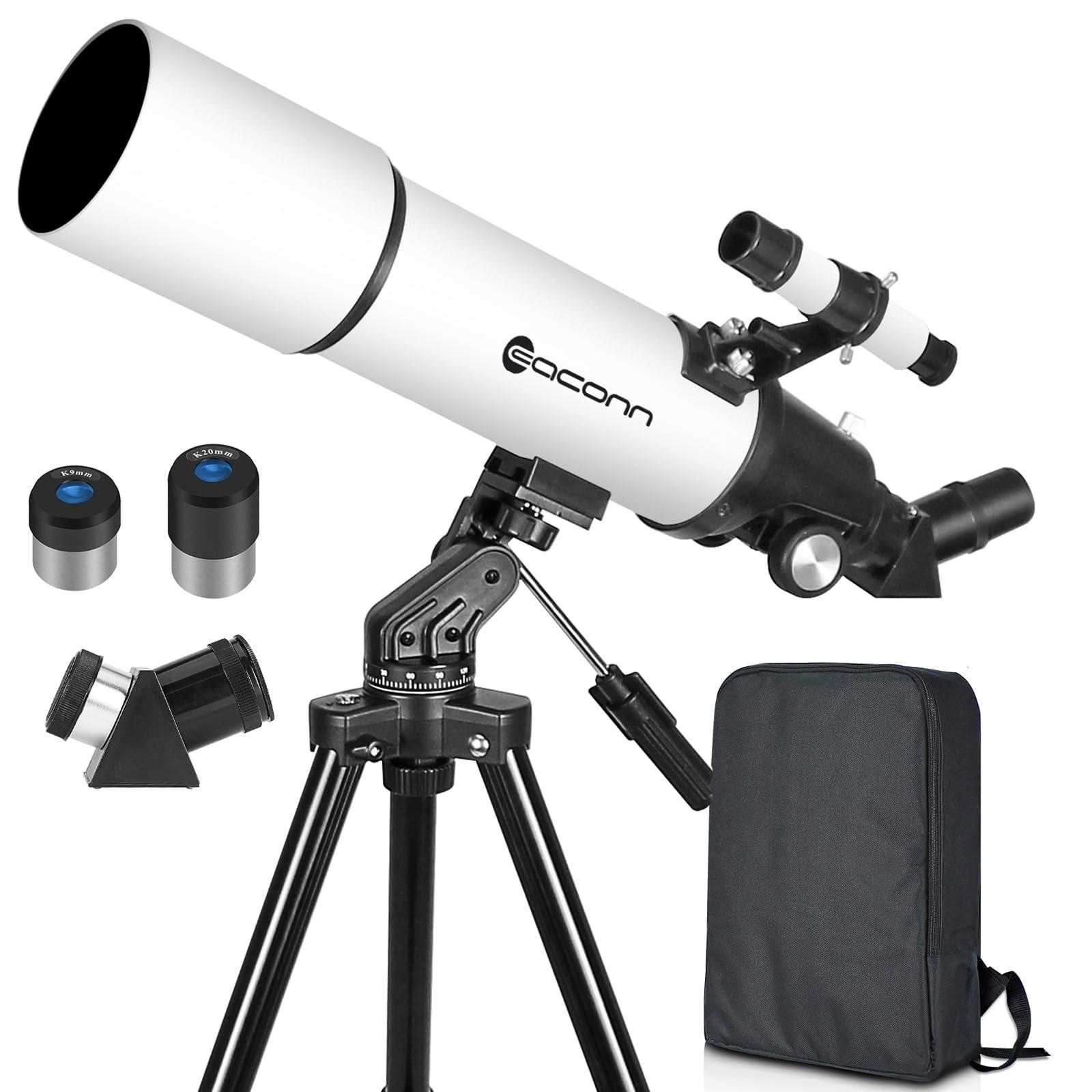 EACONN Telescopes for Adults Astronomy, 80mm Aperture 600mm Refractor Telescope for Kids & Beginners, Compact and Portable Travel Telescopio with Backpack