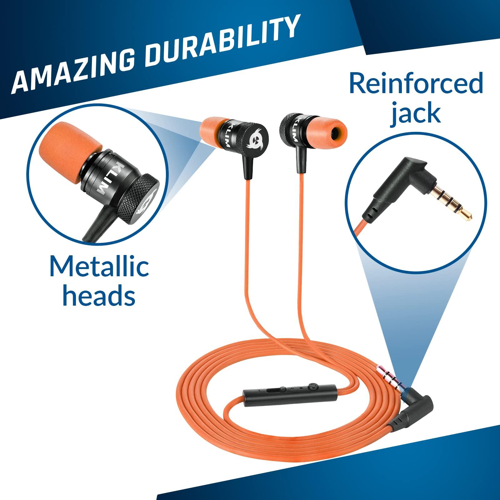 KLIM KLIM Fusion Earbuds Wired with Microphone + Long-Lasting with 5 Years Assurance - New - Innovative Memory Foam Earbuds + Gaming Earbuds with Mic and 3.5 mm Jack - Orange Earphones