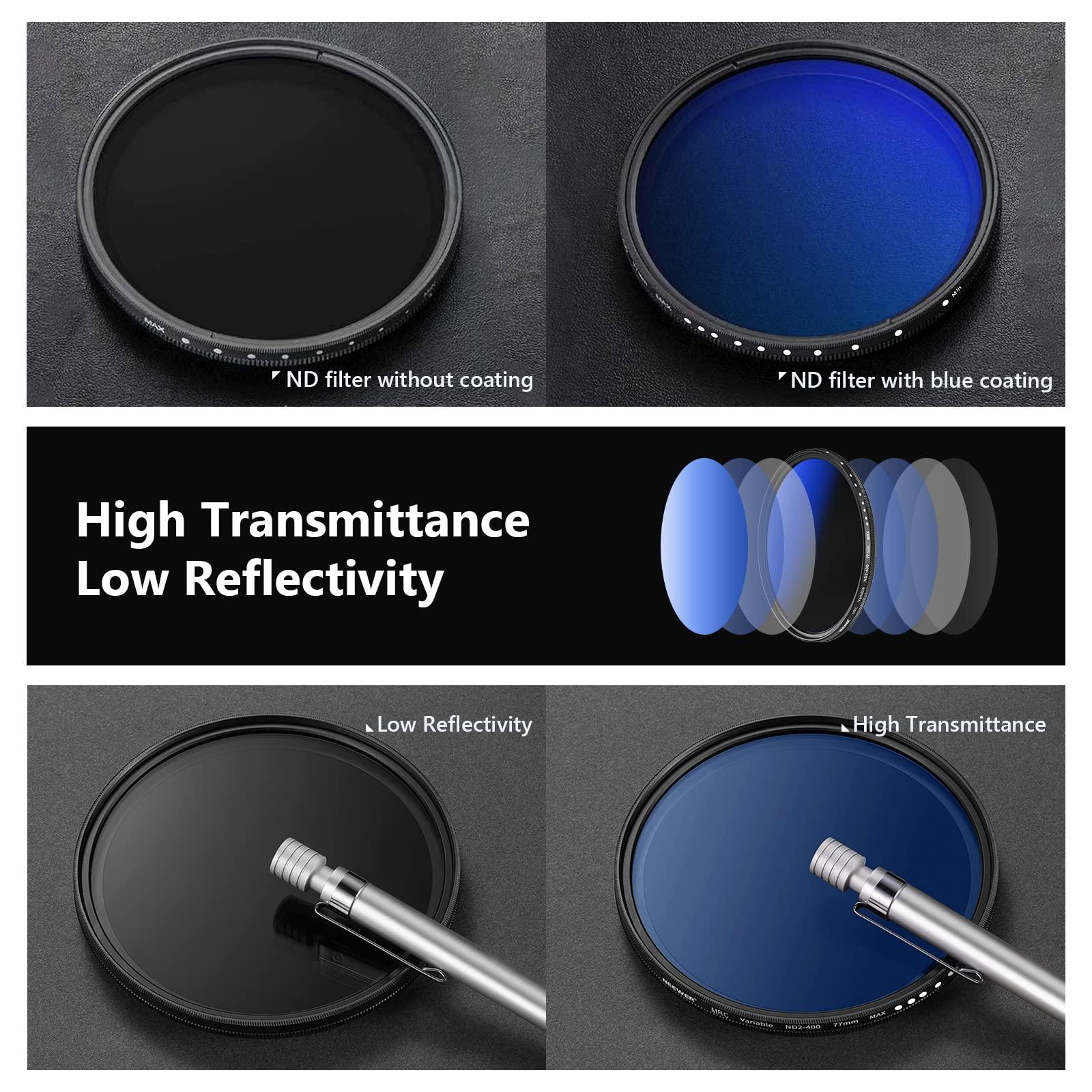 NEEWER NEEWER 77mm Variable ND Filter ND2-ND400 (1-9 Stops), Neutral Density Filter, Multiple Coatings, Water and Scratch Resistant