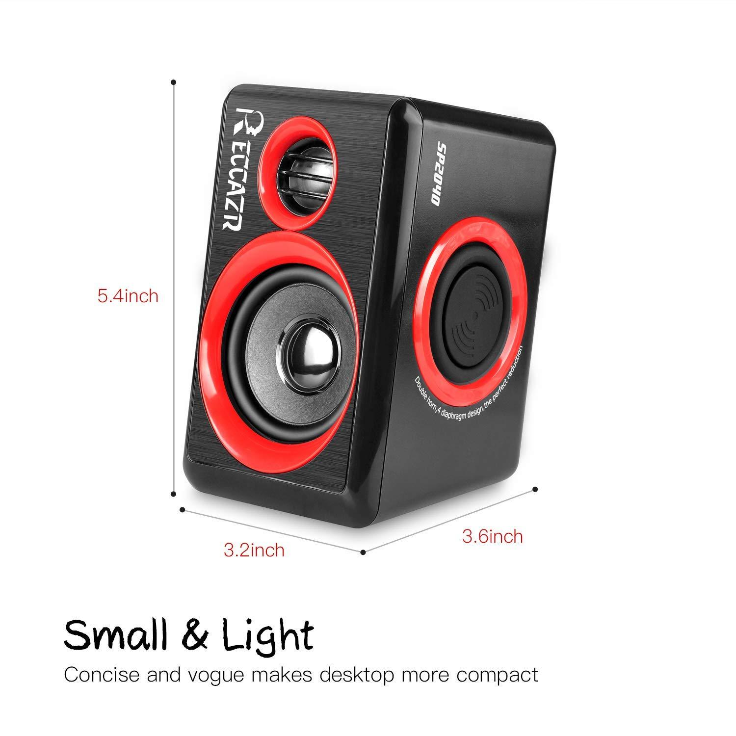 RECCAZR Computer Speakers, 2.0 CH PC Speakers with Surround Sound, USB Wired Laptop Speakers with Deep Bass for Desktop Computer/PC/Laptops/Smart Phone Build-in 4 Loudspeaker Diaphragm Reccazr SP2040|RED