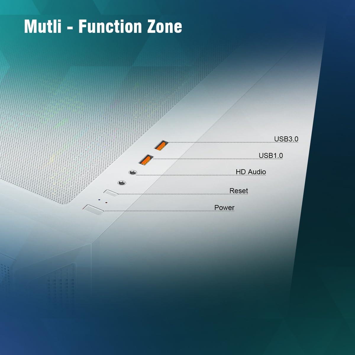 RUIX RUIX CV103 ATX Mid-Tower PC Case, Pre-Installed 4 x 120mm RGB Fans, RGB Color Lighting, Tempered Glass, USB 3.0, Gaming Computer Case, High-Airflow - White