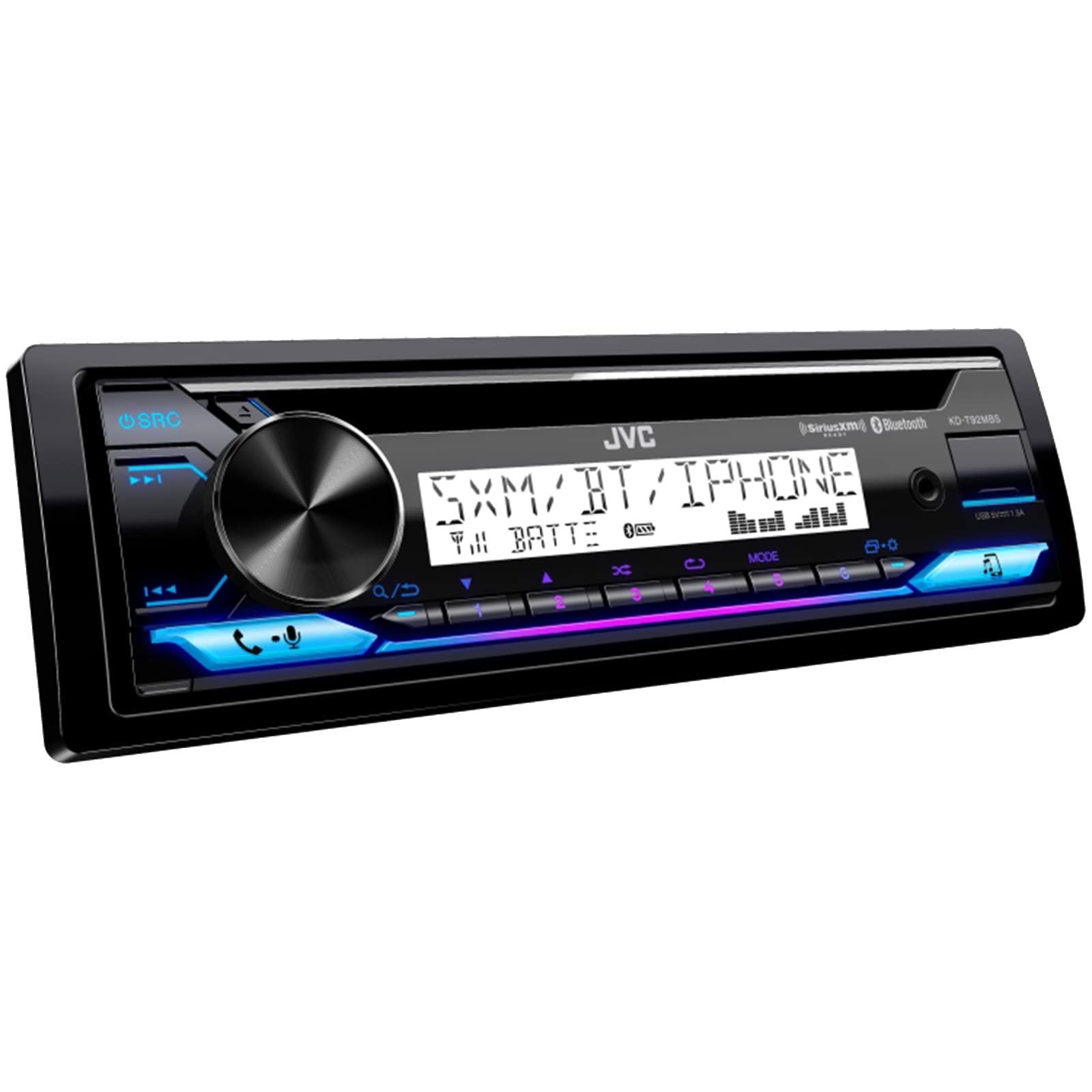 JVC JVC KD-T92MBS Single DIN Marine Motorsports USB Bluetooth AM/FM Stereo CD Player Receiver with 2X CS-MS620 6.5" 100 Watt Max Power 2-Way Boat Audio Speakers