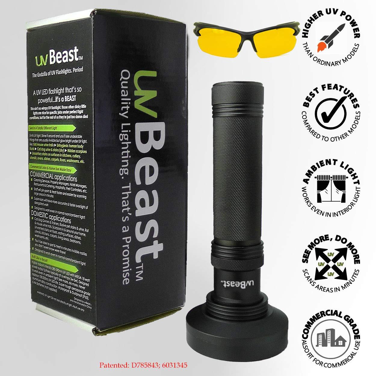uvBeast uvBeast Black Light UV Flashlight High Power 100 LED with 30-feet Flood Effect Professional Grade 385nm-395nm Best for Commercial/Domestic Use Works Even in Ambient Light - USA Stock UK Design