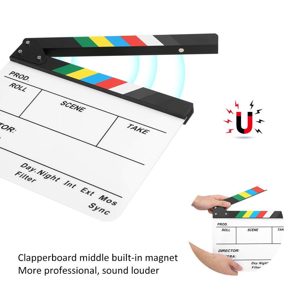 Zunate 30x25CM Mini Acrylic Clapper Board, Director Scene Film Editing Prop Action Board with Whiteboard Pen for Shoot PropsAdvertisingHome DecorationCosplayBackground (Color Strip