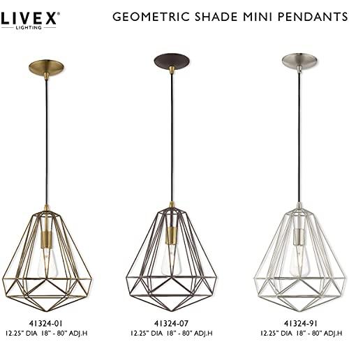 Livex Lighting Livex Lighting 41324-07 Geometric Shade - 12.25" One Light Mini Pendant, Bronze Finish with Bronze Metal Shade