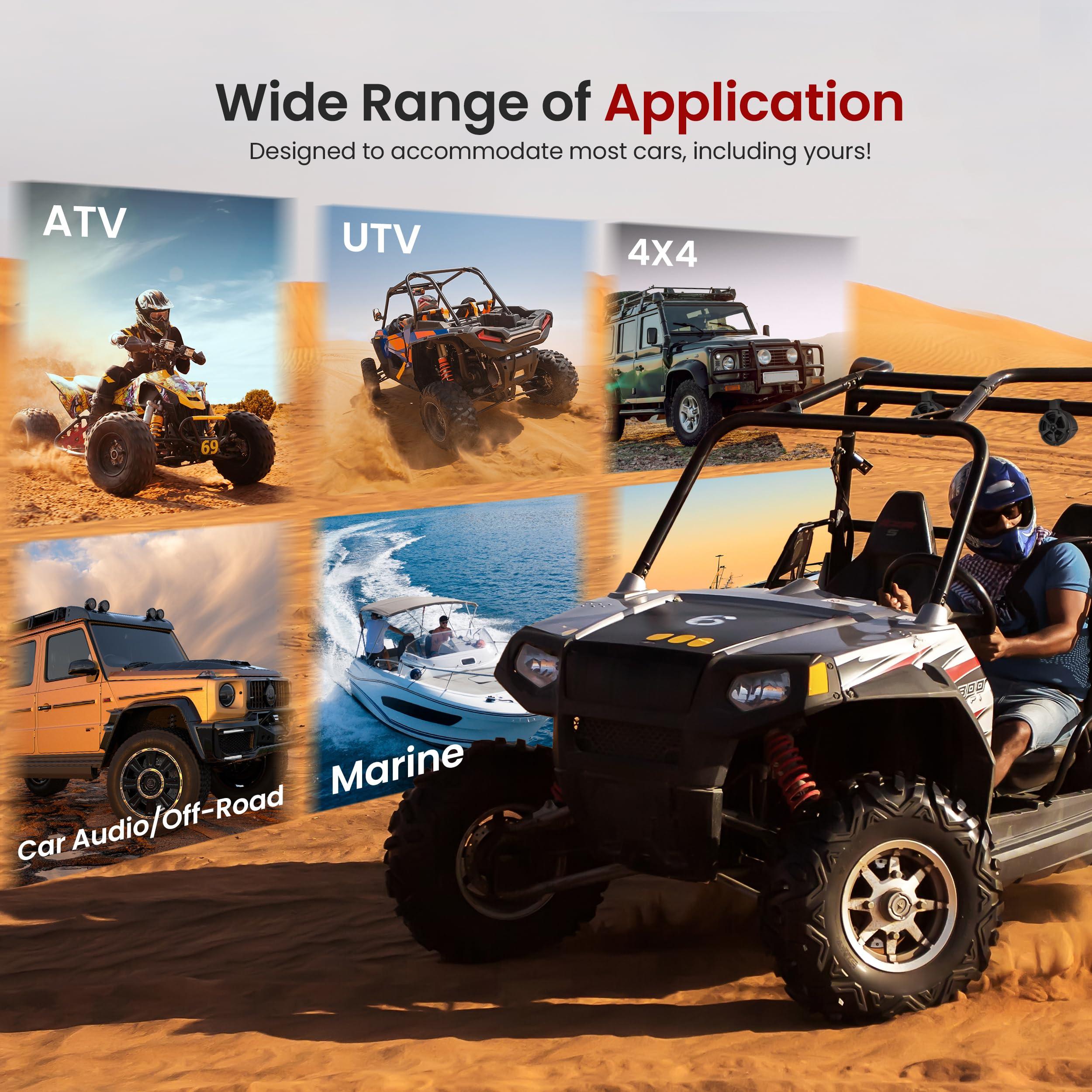 Pyle Pyle 1200W Marine-Grade Powersports Speaker System - Bluetooth 5.0 Waterproof UTV ATV Speaker with Amplifier, 6.5" Off-Road Audio System with Universal Roll Bar Mount for Jeep 4x4 (Pair)