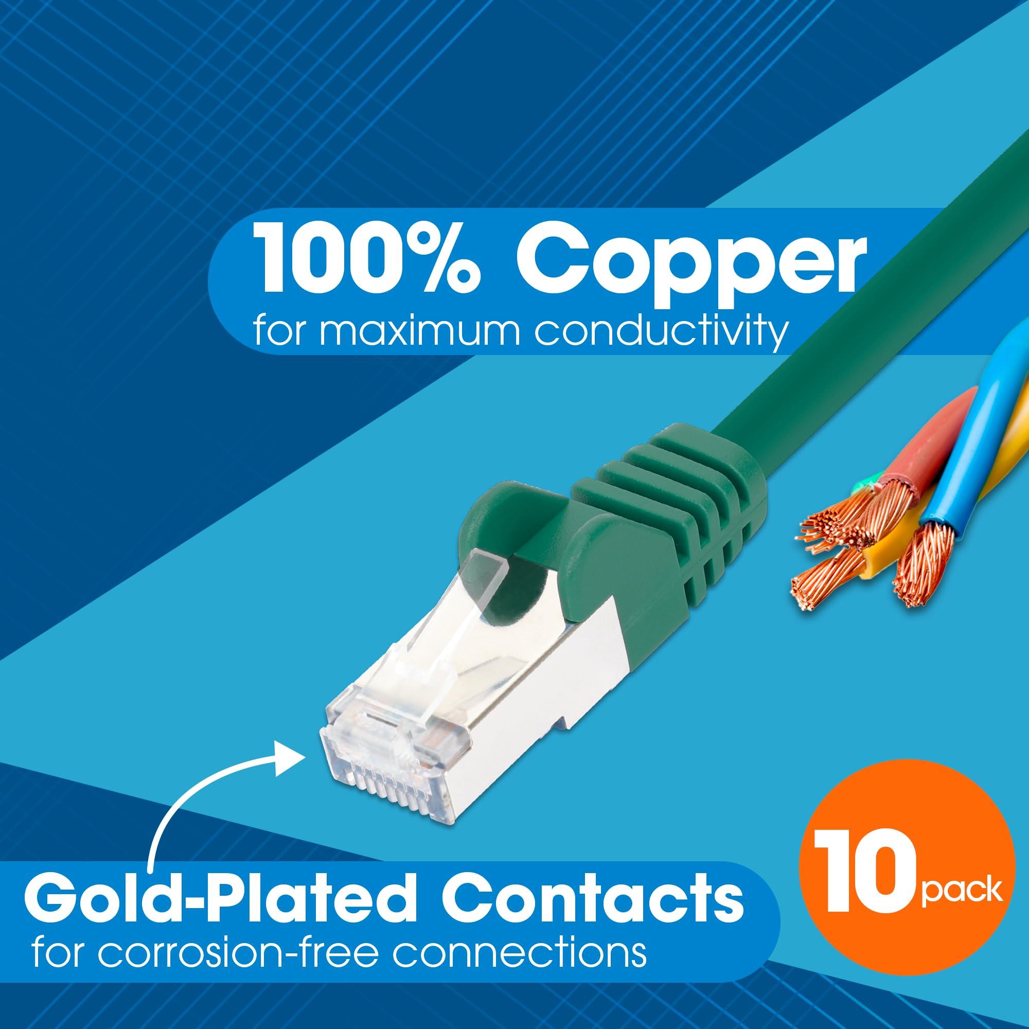 Intellinet Intellinet Slim Cat8 Ethernet Network Patch Cable 10-Pack - 40Gbps & 2000MHz, Snagless Boot, 30AWG Pure Bare Copper Wire, Gold-Plated Contacts, Lifetime Mfg Warranty 14ft, 10 Pack, Green