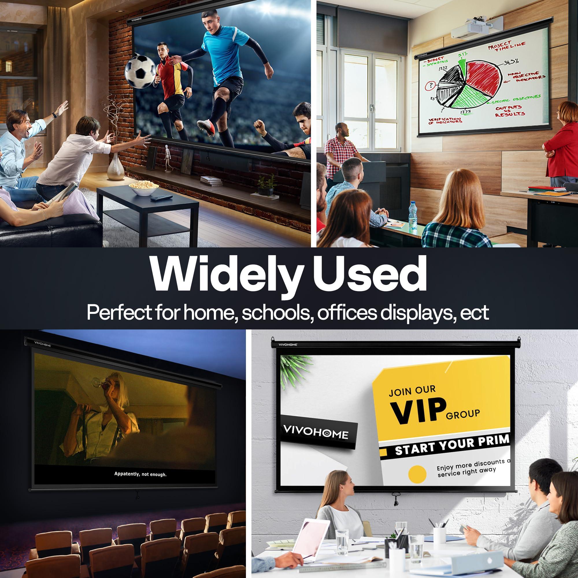 VIVOHOME VIVOHOME Projector Screen Pull Down, 16:9 80 Inch Retractable Projection Screen, HD 4K Manual Pull Movie Screen for Home Theater, Cinema, Office (70x40 Inch Black)