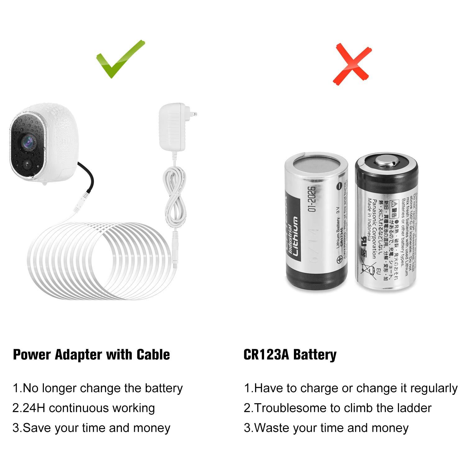 ALERTCAM Power Adapter Compatible with Arlo (Replace CR123A), with 25Feet/7.5m Weatherproof Outdoor Cable Continuously Power Your Arlo Camera, Not Compatible with Alro Pro and Arlo 2