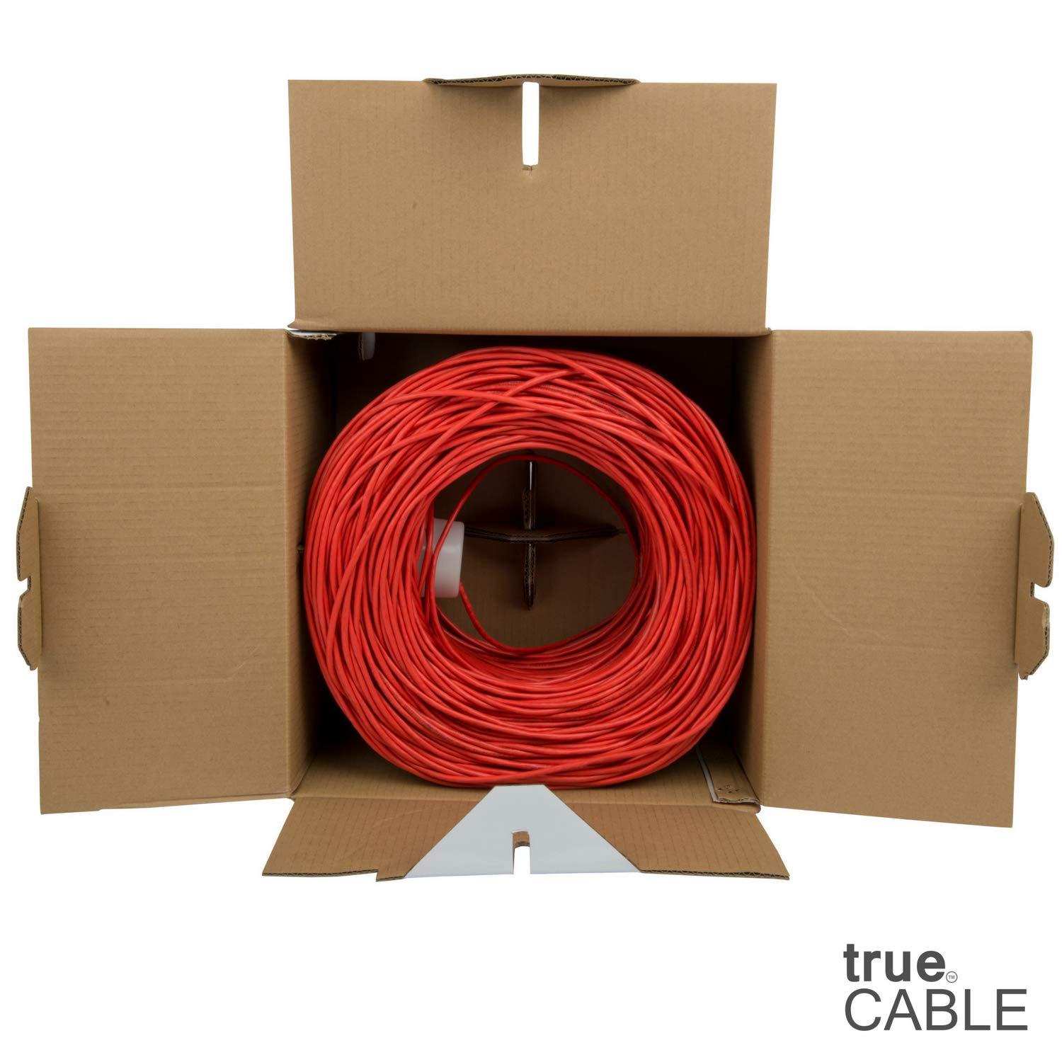 TRUE CABLE trueCABLE Cat5e Riser (CMR), 1000ft, Red, 24AWG 4 Pair Solid Bare Copper, 350MHz, PoE++ (4PPoE), ETL Listed, Unshielded Twisted Pair (UTP), Bulk Ethernet Cable