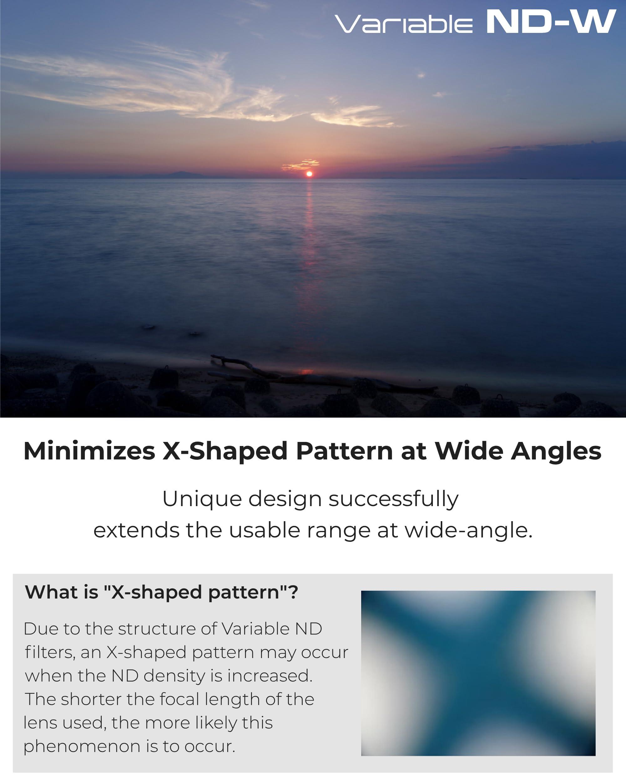 Kenko Kenko ND Filter Variable ND-W 82mm, ND2.5-ND128, for Wide Angle Lenses, No X-Shaped Pattern, High Color reproducibility, with Adjustment knob, Made in Japan, 377161