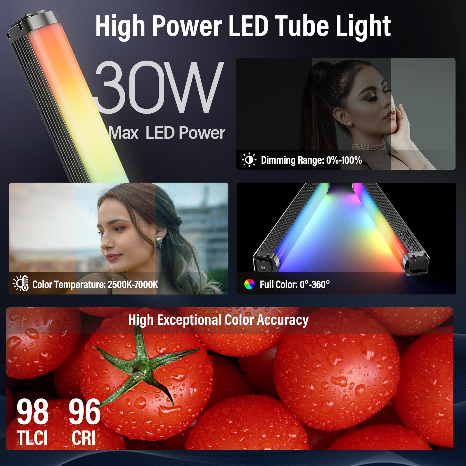 Sirui SIRUI 30W RGB LED Video Light Stick, T30 Tube Light, 2500K~7000K, 2580 lux/0.5m, TLCI 98, CRI 96, 6 Pixel Effects, 13 Light Effects, Full-Color LED Light, Reverse Charging, Magnetic Light, Black
