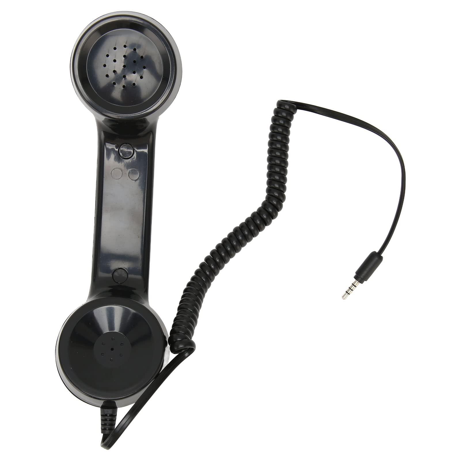 Goshyda Retro Phone Handset, Retro Vintage Telephone Handset Cell Phone Receiver Mic Microphone Speaker for Mobile Phones, Computers (Black with Adjustable Strap)