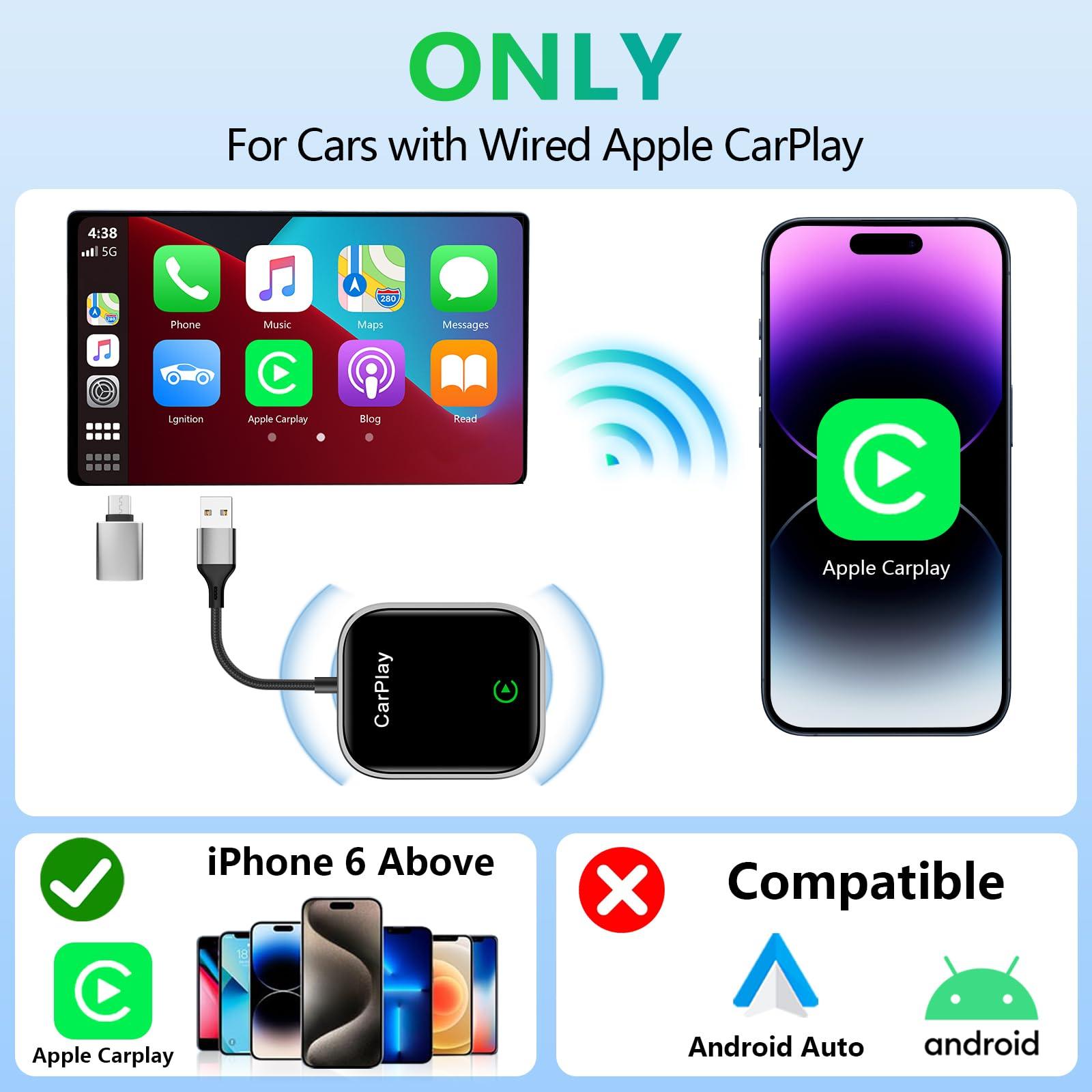 Baberson L Wireless CarPlay Adapter for iPhoneConvert Wired to Wireless Apple CarPlay AdapterMini Sizefor Cars with Built-in Car PlayStable and Fast Connection