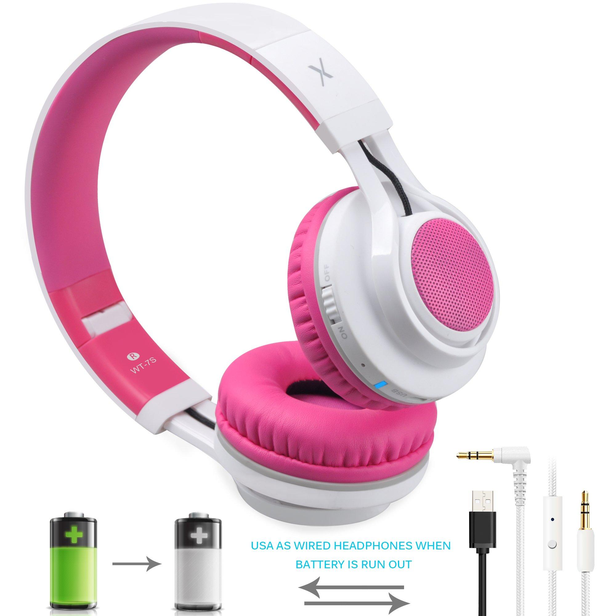 Riwbox Riwbox 2 Packs WT-7S Kids Headphones Wireless, Foldable Stereo Bluetooth Headset with Mic Compatible with PC/Laptop/Tablet/iPad (Blue-Pink)