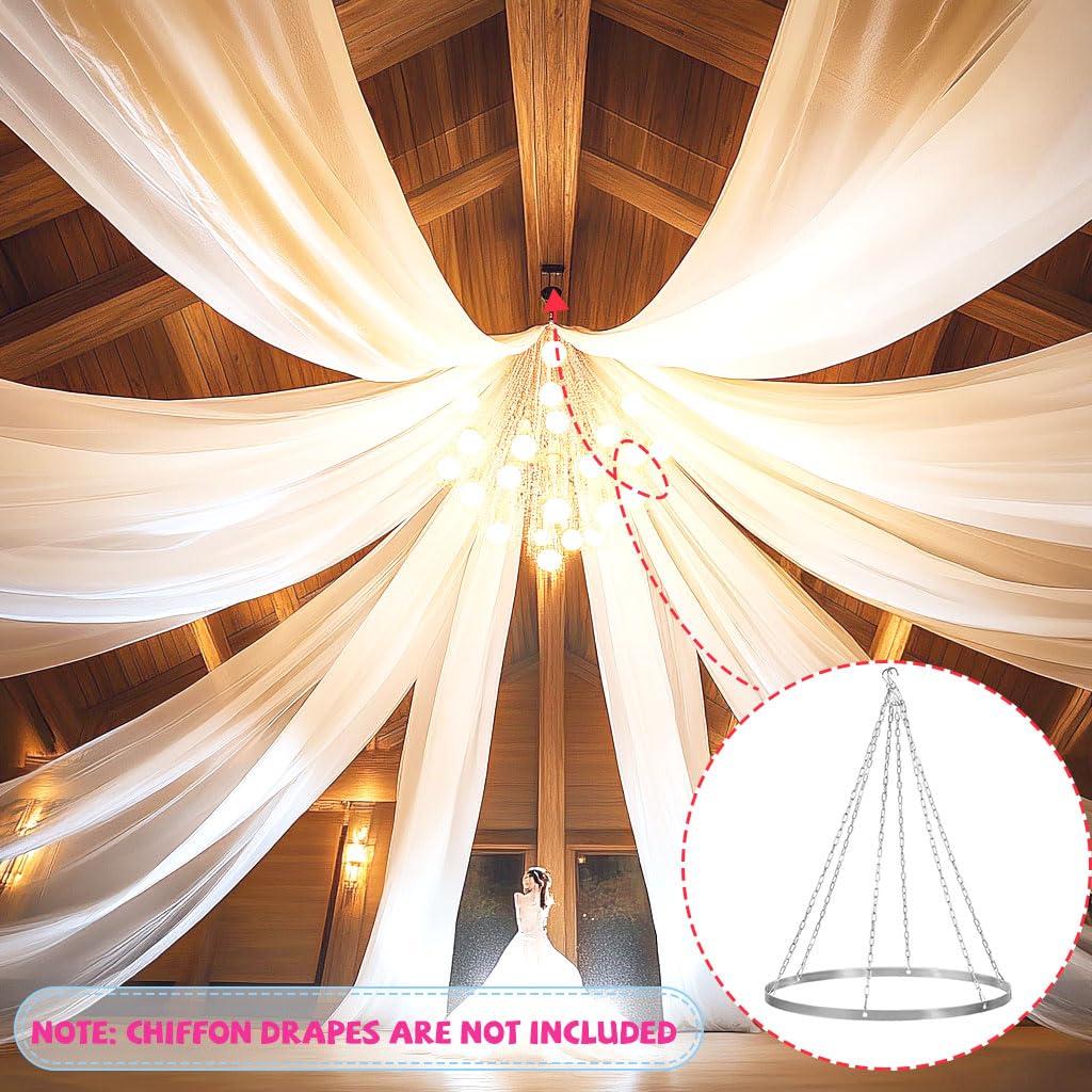 FUHSY FUHSY Ceiling Drapes Hanging Kit Silver Metal Wedding Ceiling Drapes Hoop Chiffon Draping Kit Hanging Ring Canopy Drape for Weddings Ceremony Reception Decoration Outdoor Indoor
