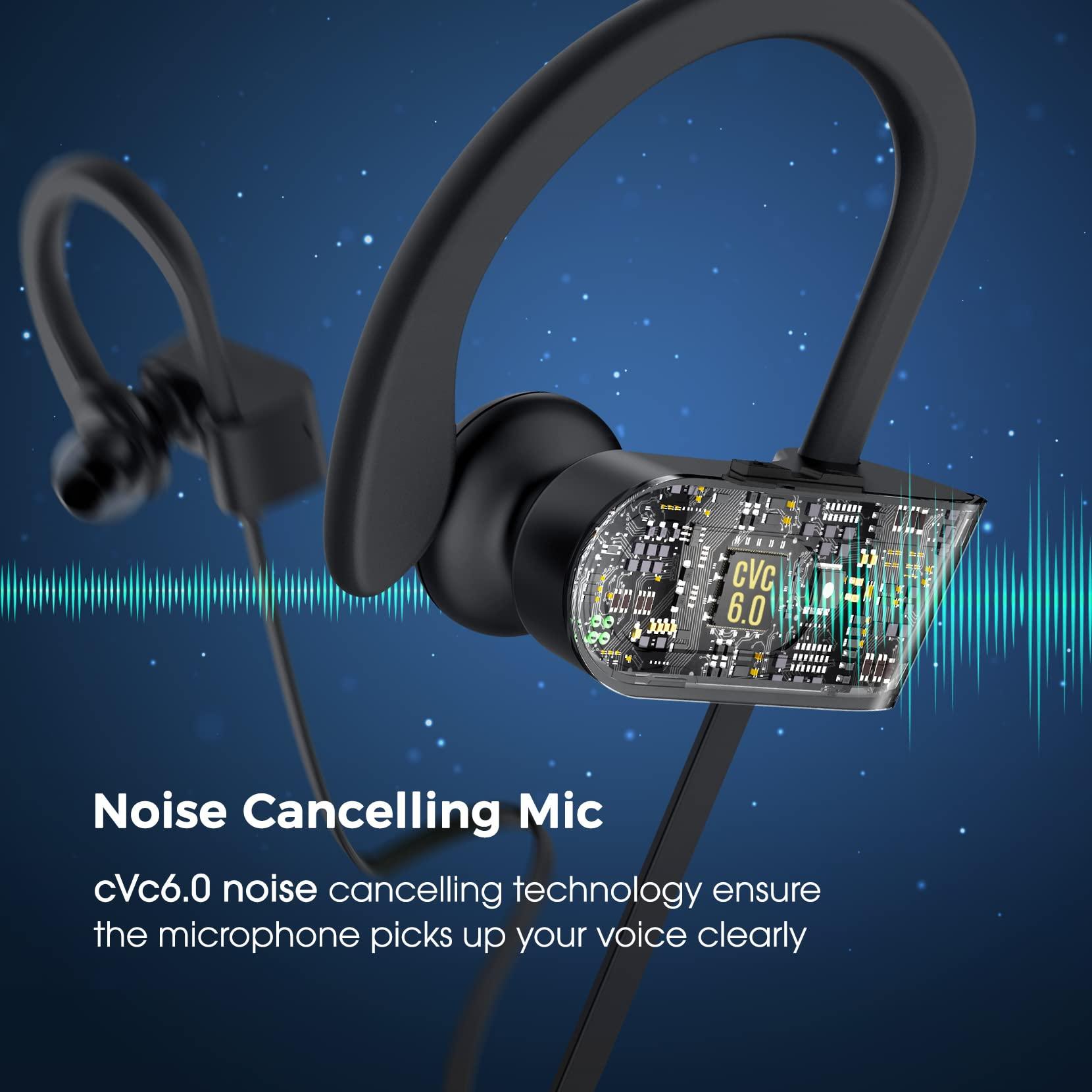 Lakukom Lakukom Bluetooth Headphones, Deep Bass Wireless Running Headphones w/16 Hrs Playtime, Bluetooth Earbuds in-Ear w/Earhooks, IPX7 Waterproof Sports Earphones with Microphone for Calls