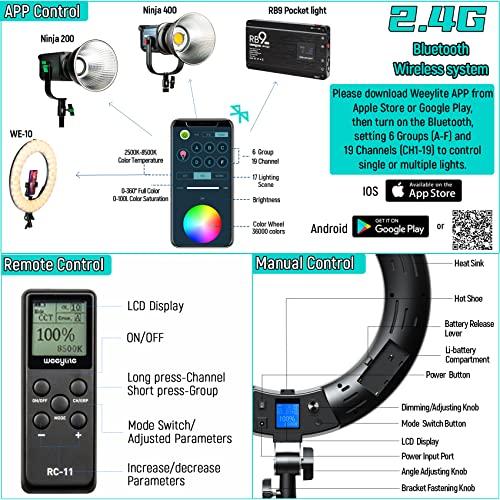 weeylite Weeylite 18 inch RGB Ring Light, App Control RGB Light Ring with Stand and Phone Holder/Remoter/Ipad Holder, Dimmable 2500K8500K CRI 95+ LED Circle Selfie Light for TikTok Selfie Liver Stream Makeup