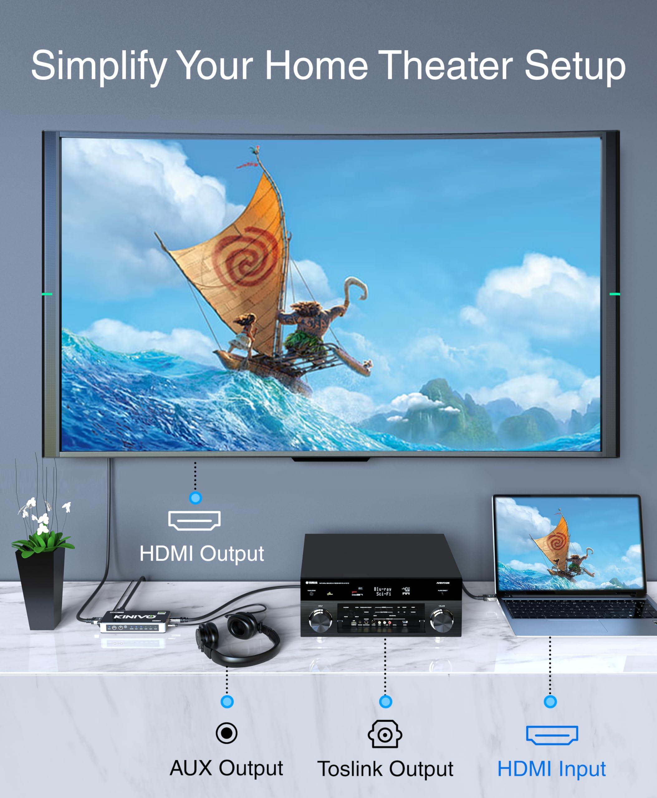 Kinivo Kinivo HDMI Switch with Audio Extractor 560BNT (5 in 1 Out Hub, Toslink Optical Audio Port, SPDIF, 4K 60Hz Switcher, 18Gbps, IR Remote) - Compatible with Gaming Console, Cable TV, PC, Dolby Digital
