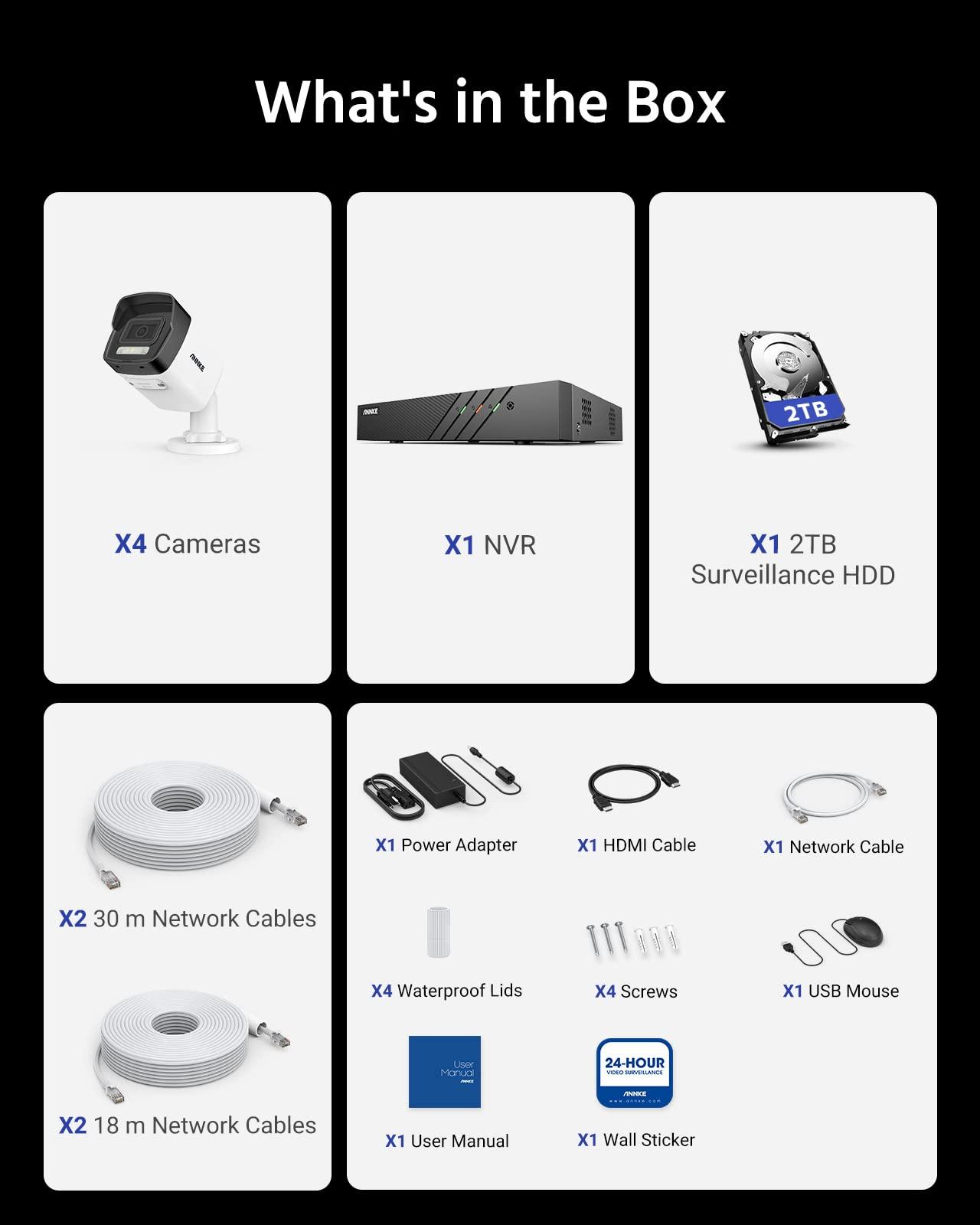 ANNKE ANNKE AH500 3K 8 Channel 4 Camera PoE Security System with 2TB HDD, Color & IR Night Vision, Human & Vehicle Detection, IP67 Outdoor Camera for Home Business Security