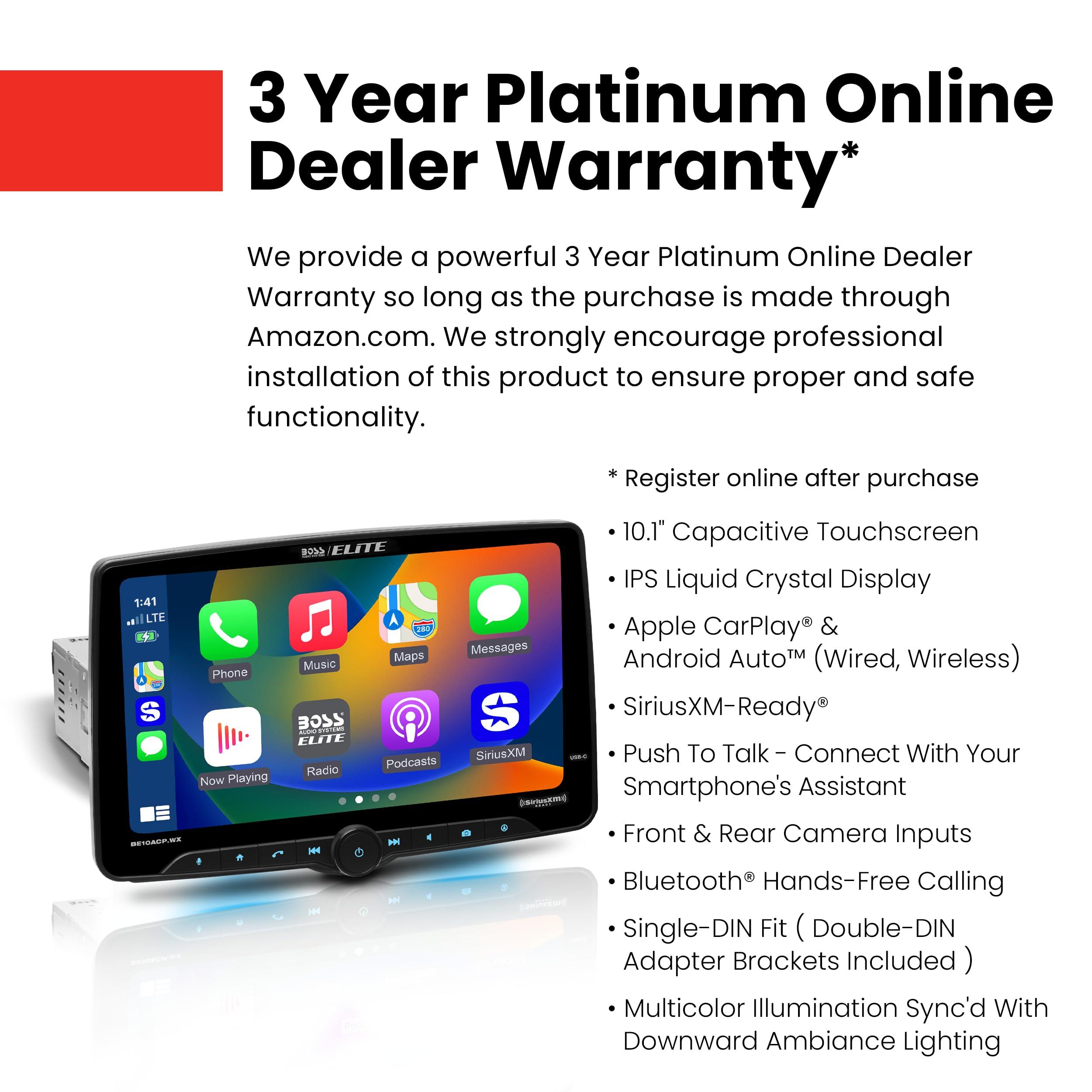 BOSS Audio Systems BOSS Audio Systems Elite BE10ACP.WX Single DIN Car Stereo Wireless Apple CarPlay, Android Auto, 10.1 Inch Touchscreen, Sirius XM-Ready, Bluetooth