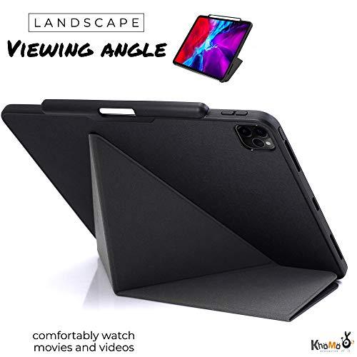 KHOMO KHOMO iPad Case Pro 12.9 Case 4th Generation 2020 with Pencil Holder - Dual Origami Series - Horizontal and Vertical Stand - Supports Apple Pen Charging - Charcoal Black, KHO-1683, KHO-1683, KHO-1683, KHO-1683