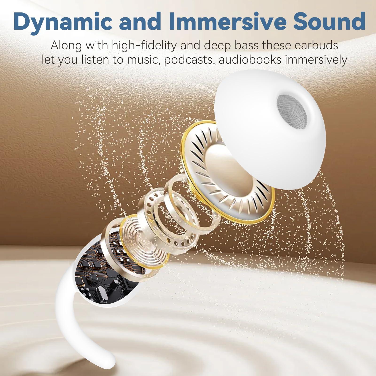 Bluripp Noise Blocking Earbuds for Sleep with Sleeping, Game, and Music Modes, Long 7-Hour Playtime, Wireless Bluetooth Streaming, Slim Fit for Side Sleepers (White)