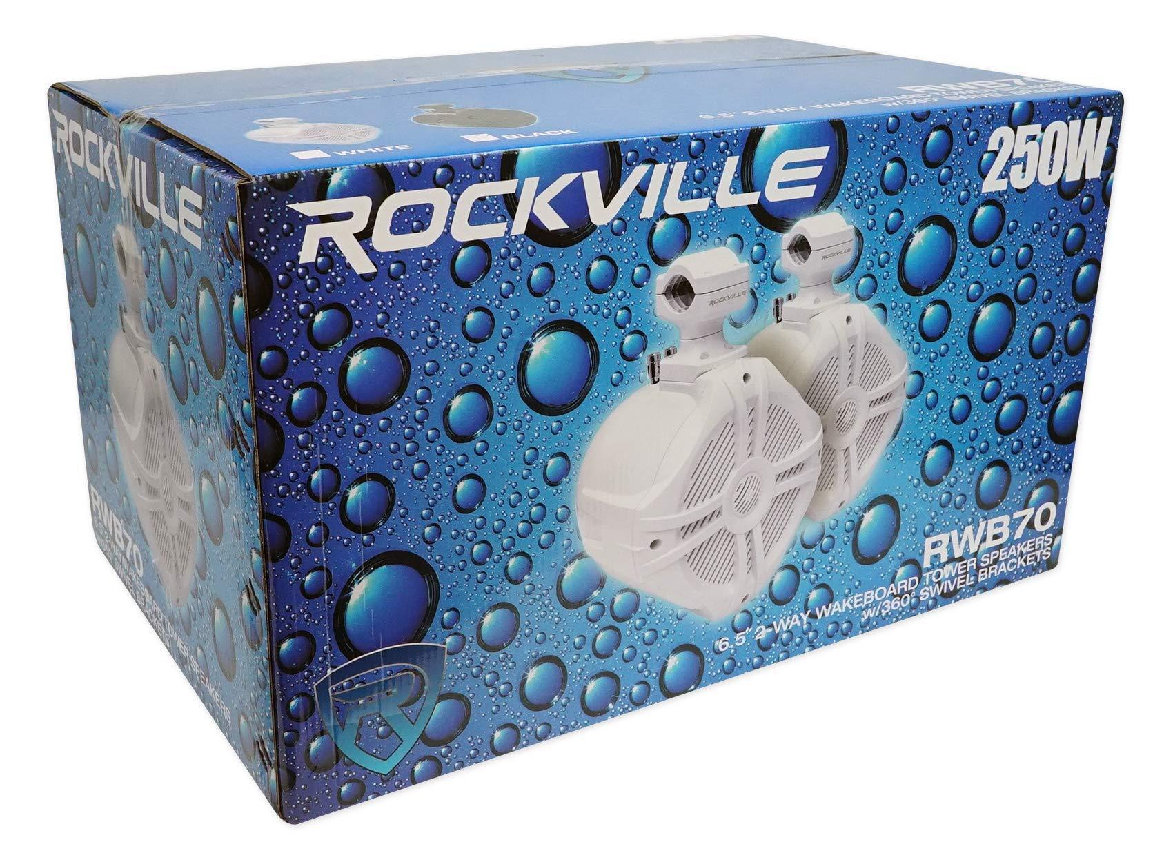 Rockville Rockville (2) RWB70B Black 6.5" Marine Wakeboard Swivel Tower Speakers+Receiver
