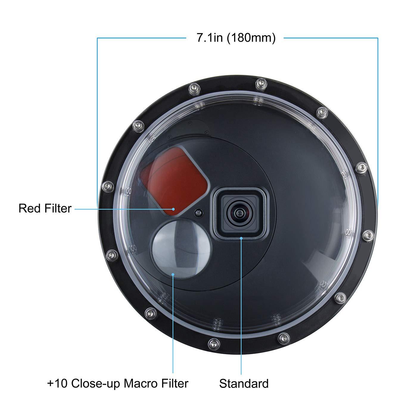 SOONSUN SOONSUN Dome Port for GoPro Hero 9 10 11 12 13 Black, Underwater Dome Lens with Waterproof Housing Case Built-in Switchable Red Filter, 10x Close-up Macro Filter and Standard Mode