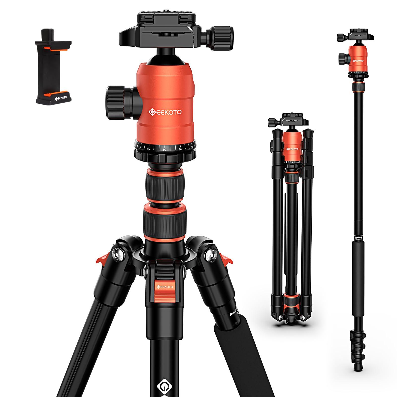 GEEKOTO [Upgrade Version] GEEKOTO 77'' Tripod, Aluminum Camera Tripod Monopod, Foldable DSLR Tripod for Travel, Compact Tripod with 360 Panorama Ball Head Quick Release Plate for Travel and Work