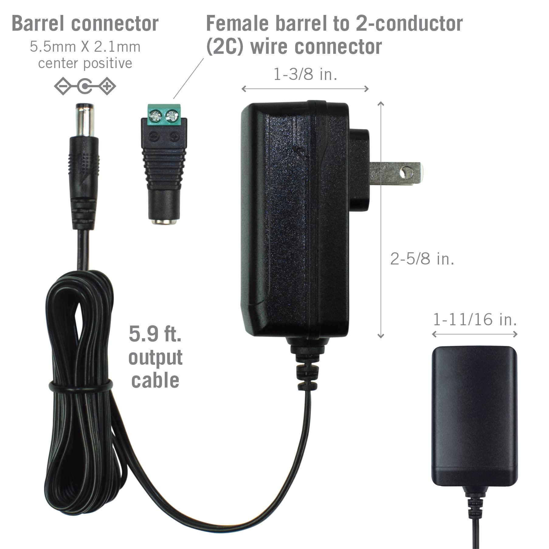 Armacost Lighting 12V 24W 2 Amp Power Supply Adapter Transformer AC 100V-120V with 5.5x2.1mm DC Output Jack