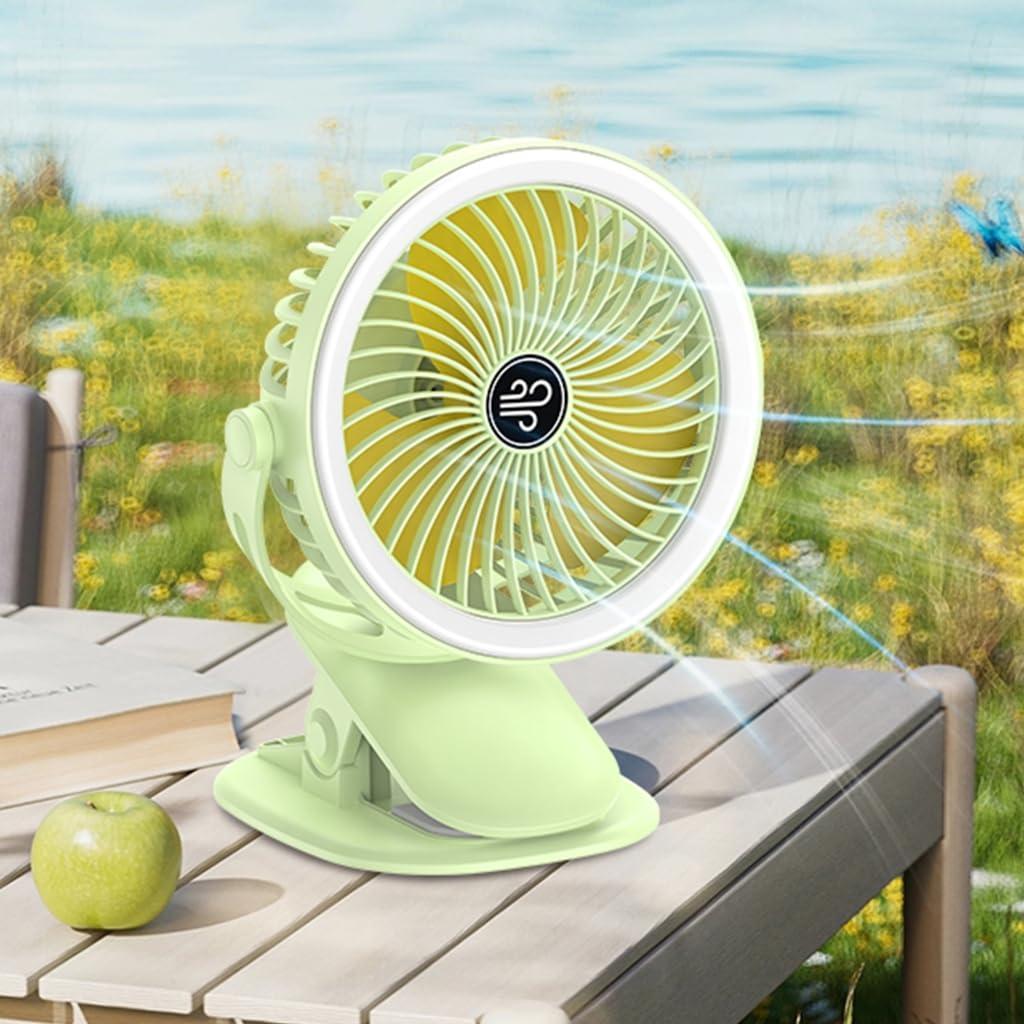 Jesscasday Tent Fan with LED Light Desk Clip Fan 720 Rotations,3 Wind Settings Perfect for Camping, Hiking, and Outdoor Adventures
